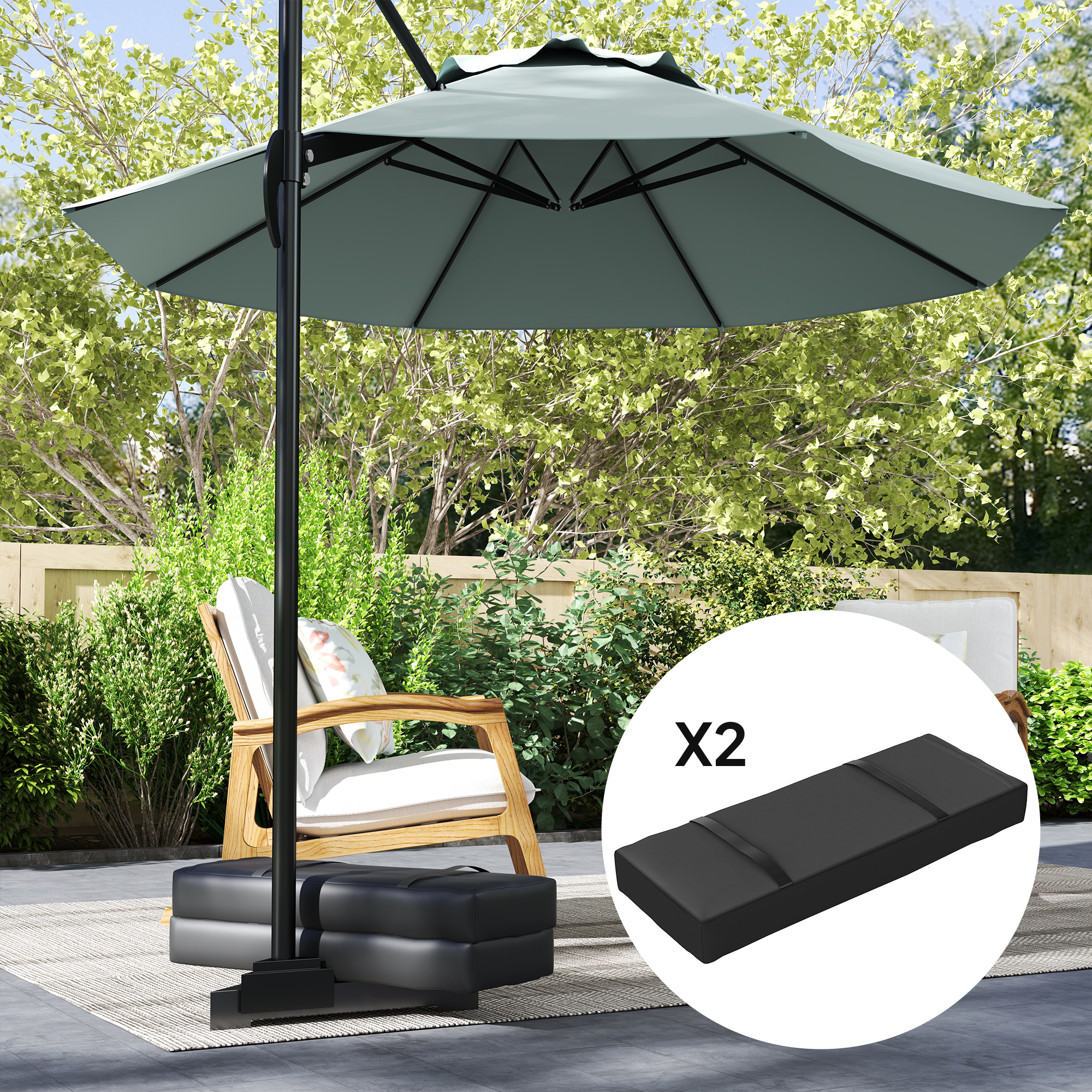 2er Set Sandsäcke für Sonnenschirm auffüllbare bis 25 kg Sandsack für Schirmständer 600D Oxford Schwarz