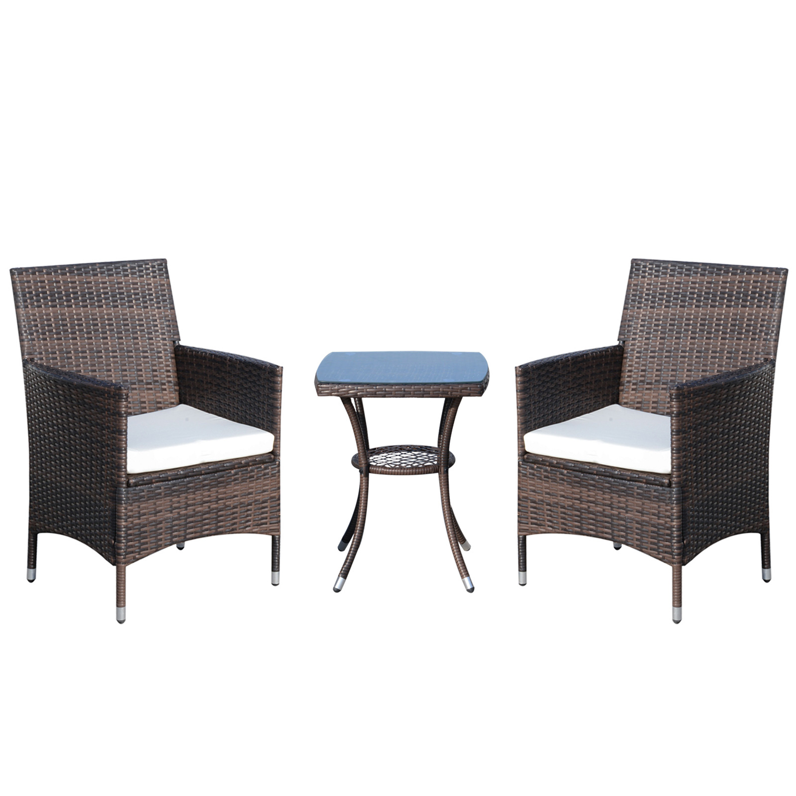 Polyrattan Gartenmöbel Set, Outdoor Lounge Balkonmöbel für 2 Personen, 3-teilig Sitzgruppe, 2 Stühle, Tisch Sitzkissen, Gartenlounge für Garten, Terrasse, Balkon, Braun