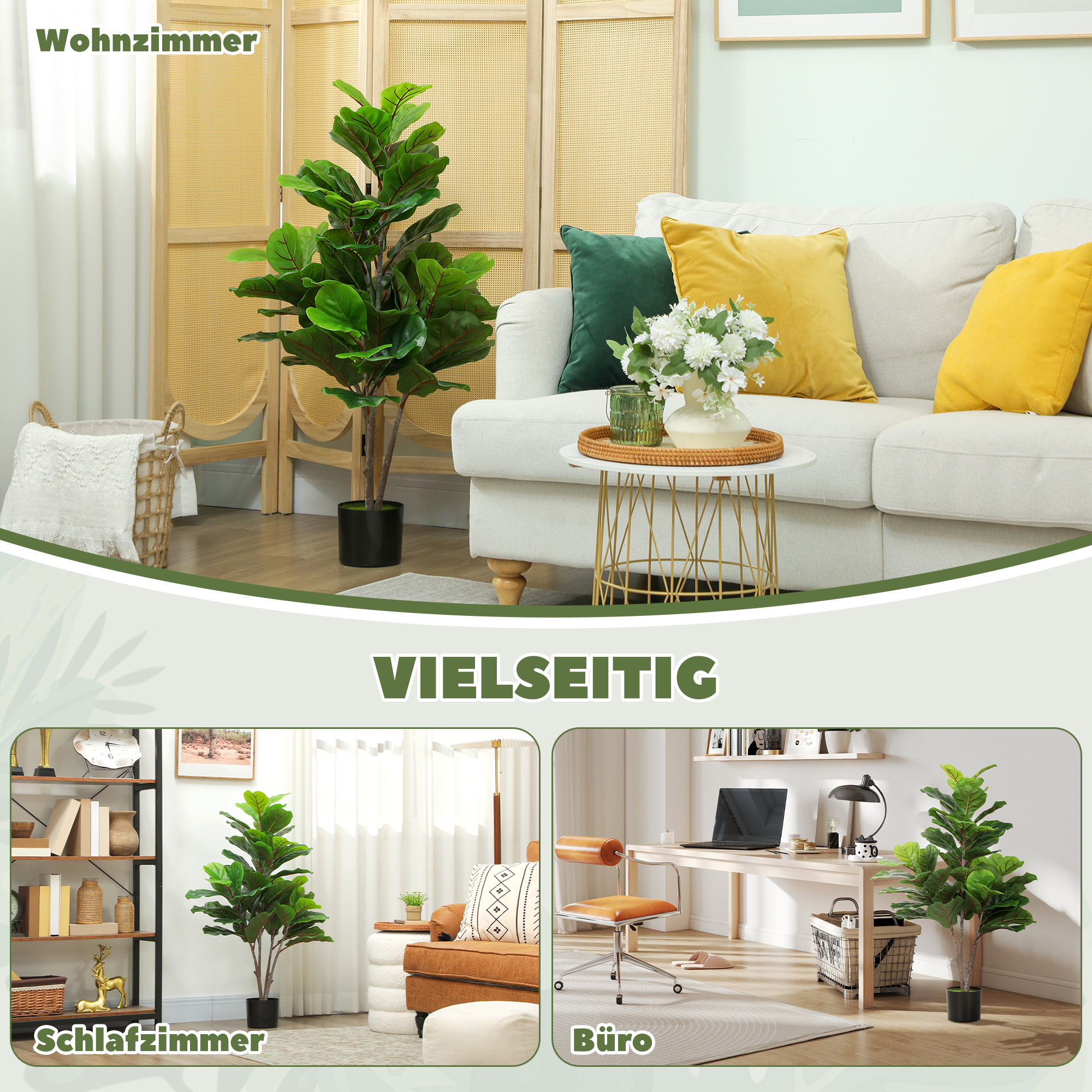Künstliche Geigen-Feigenbaum 110cm Kunstpflanze, Plastik Künstliche Pflanzen im Topf, Dekoration Geschenk