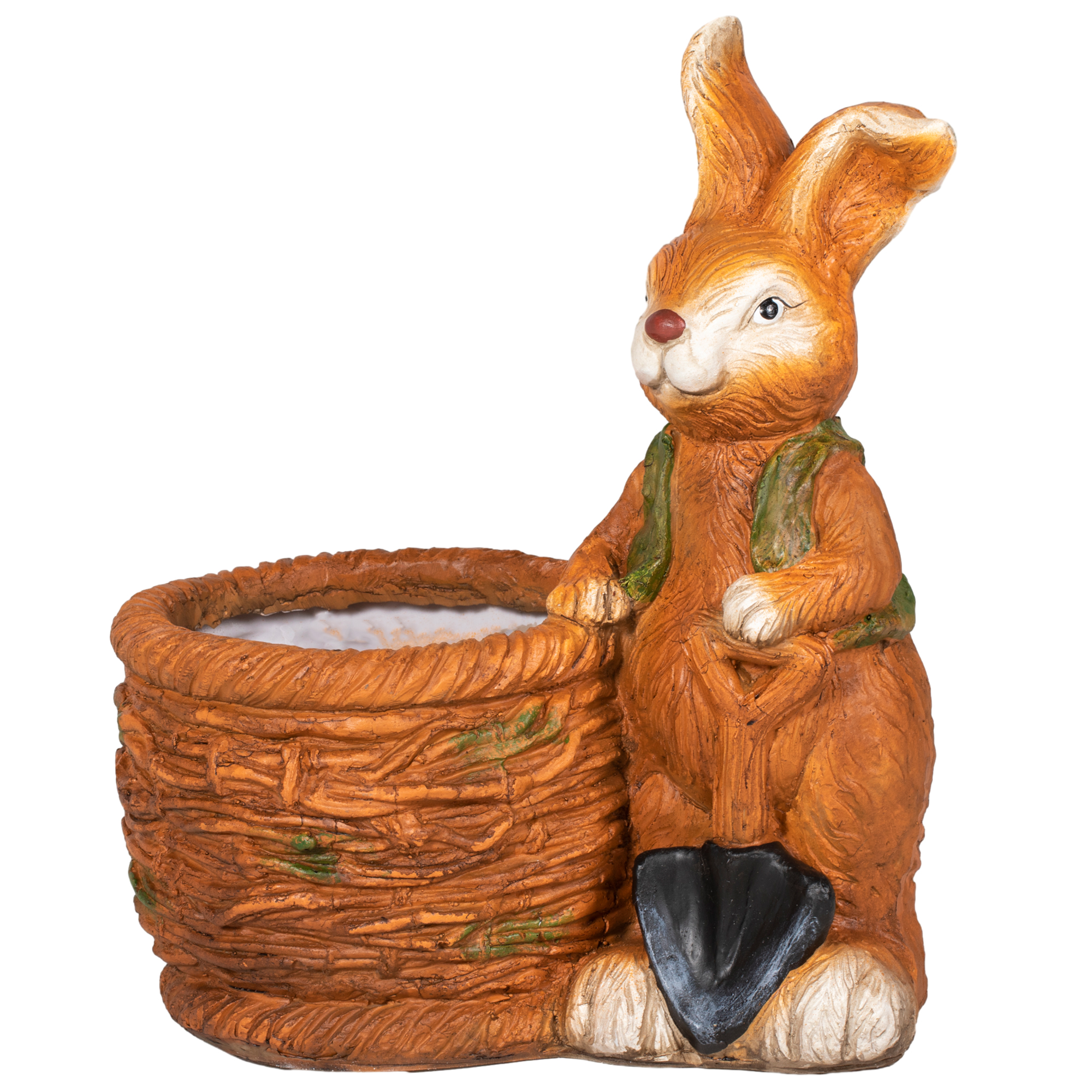 Blumentopf, Hase mit Weidenkorb, wetterfest, 45x27x50cm, Braun