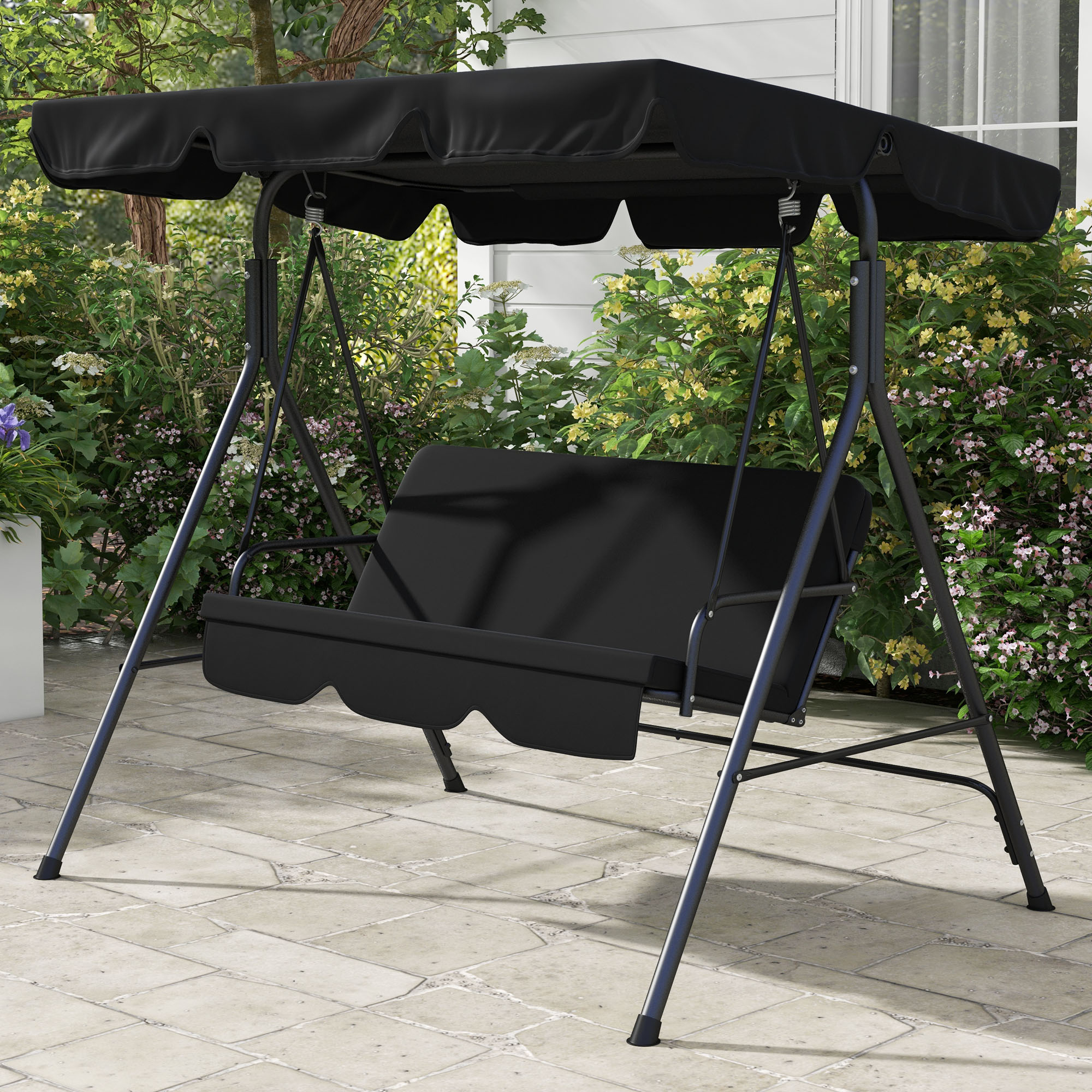 3-Sitzer Hollywoodschaukel Gartenliege Schaukelbank, wetterbeständig, 172 cm x 110 cm x 153 cm, Schwarz