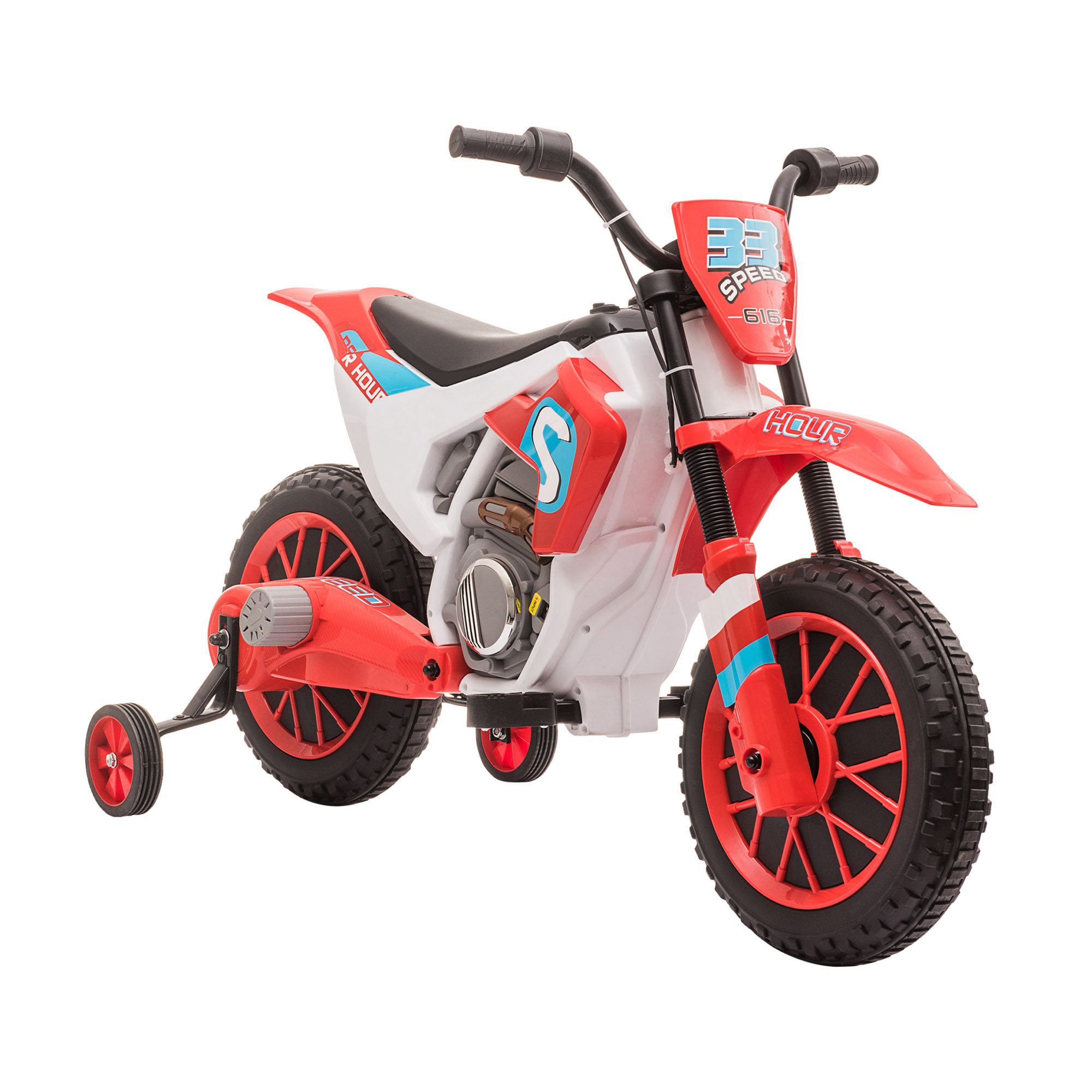 Kindermotorrad, Elektromotorrad, 45 Min Fahrzeit, mit Stützrädern, ab 3 Jahren, rot+weiß, 106,5 x 51,5 x 68cm