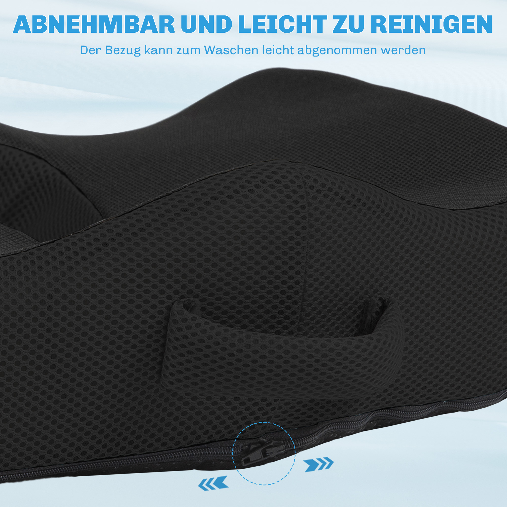 Sitzkissen, ergonomisch, atmungsaktiver Bezug, rutschfest, 44x39x13 cm, Schwarz