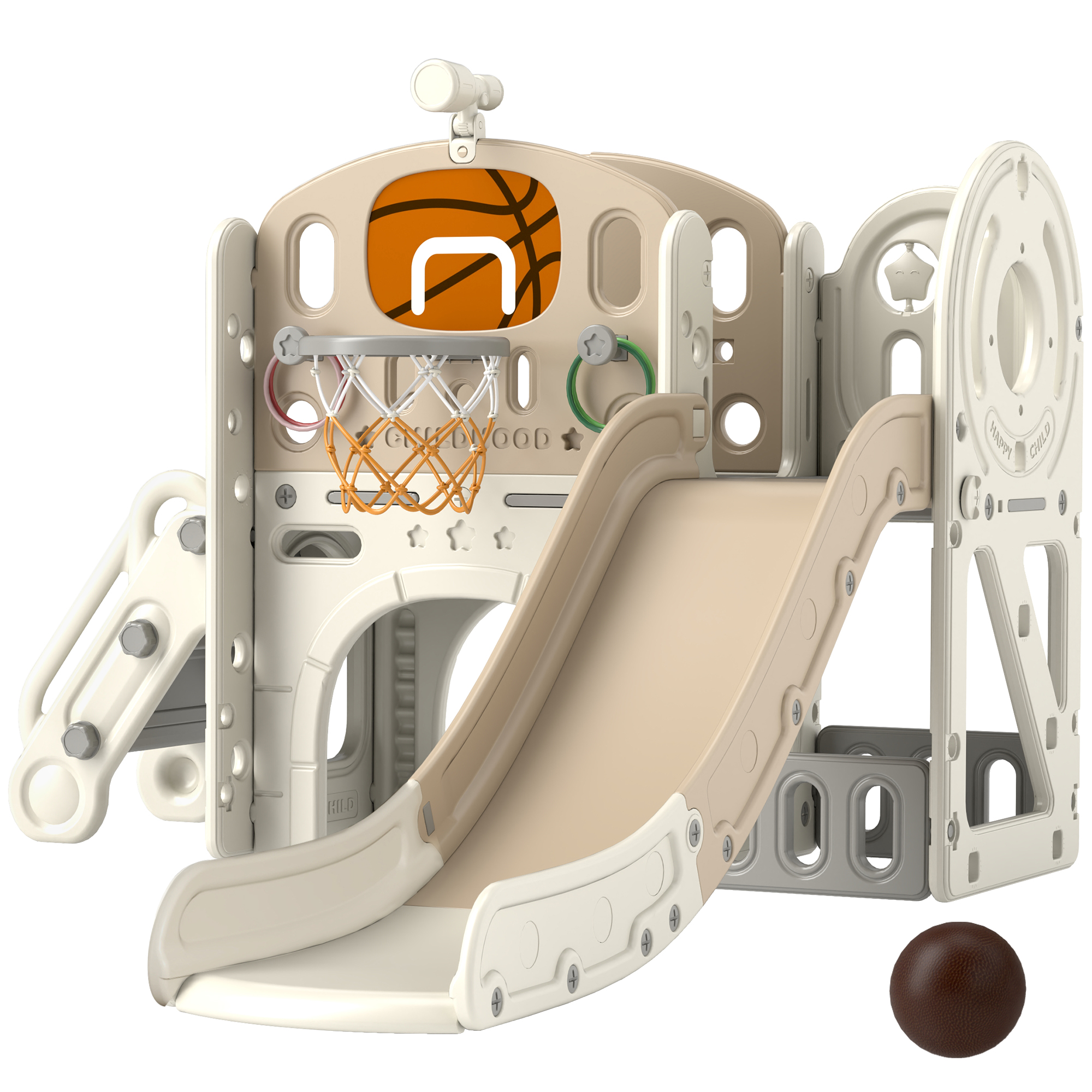 Kinder-Spielgerüst, 7-in-1 Rutsche, Indoor Spielplatz mit Stauraum und Krabbeltunnel, 186x153x111 cm, Cremeweiß Kinder-Spielgerüst, 7-in-1 Rutsche, Indoor Spielplatz mit Stauraum und Krabbeltunnel, 186x153x111 cm, Cremeweiß