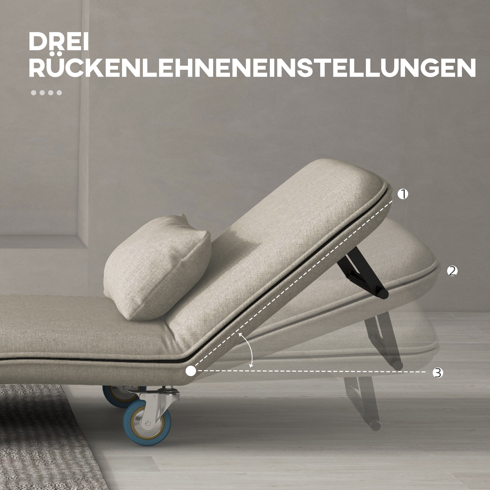 Klappbarer Schlafsessel, 3 in 1 Klappsessel mit verstellbarer Rückenlehne, für Schlafzimmer und Gästezimmer, Grau