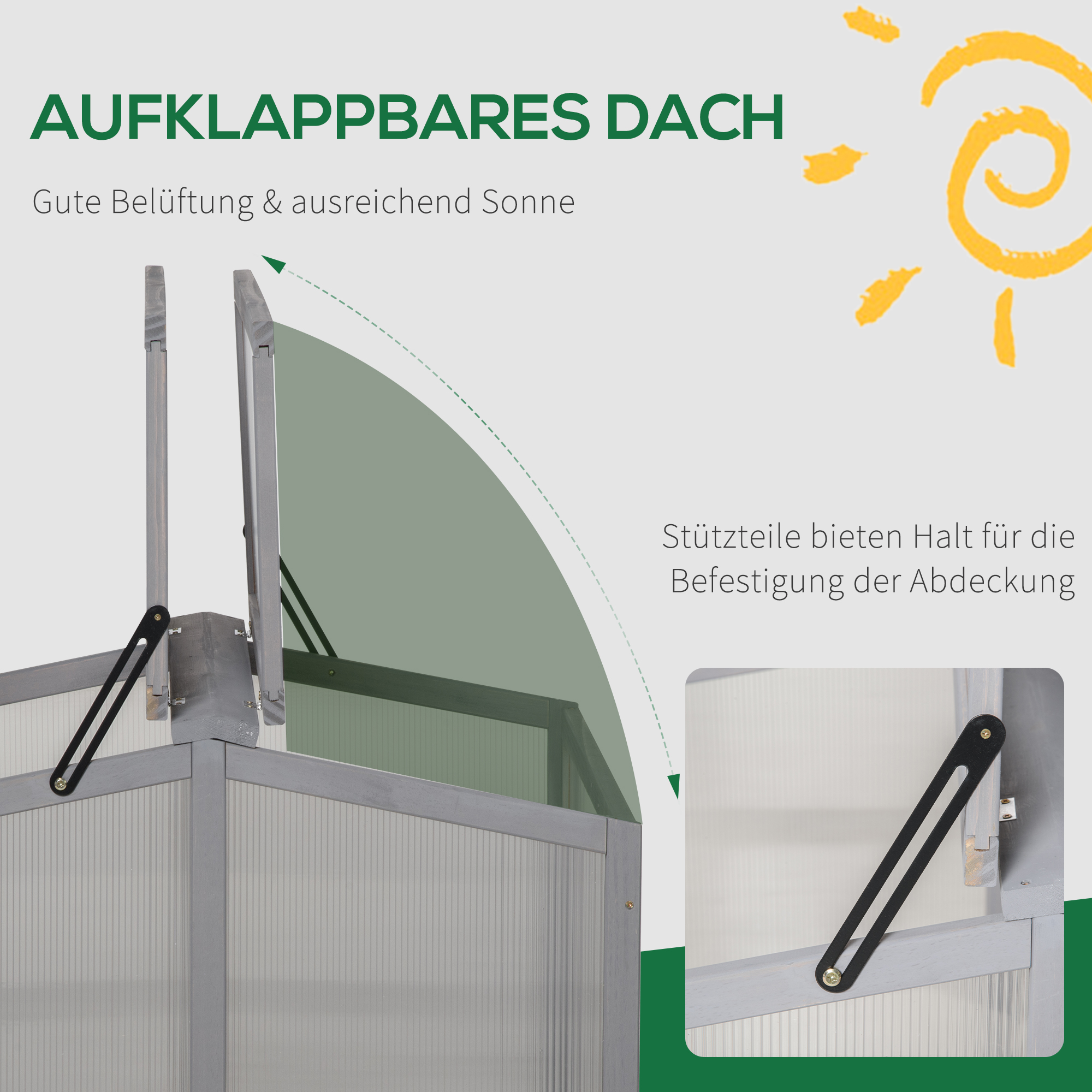 Frühbeet Treibhaus Gewächshaus Frühbeetkasten Pflanzenbeet mit Abdeckung aus Holz und Polycarbonat wetterfest Hellgrau 90 x 80 x 58 cm