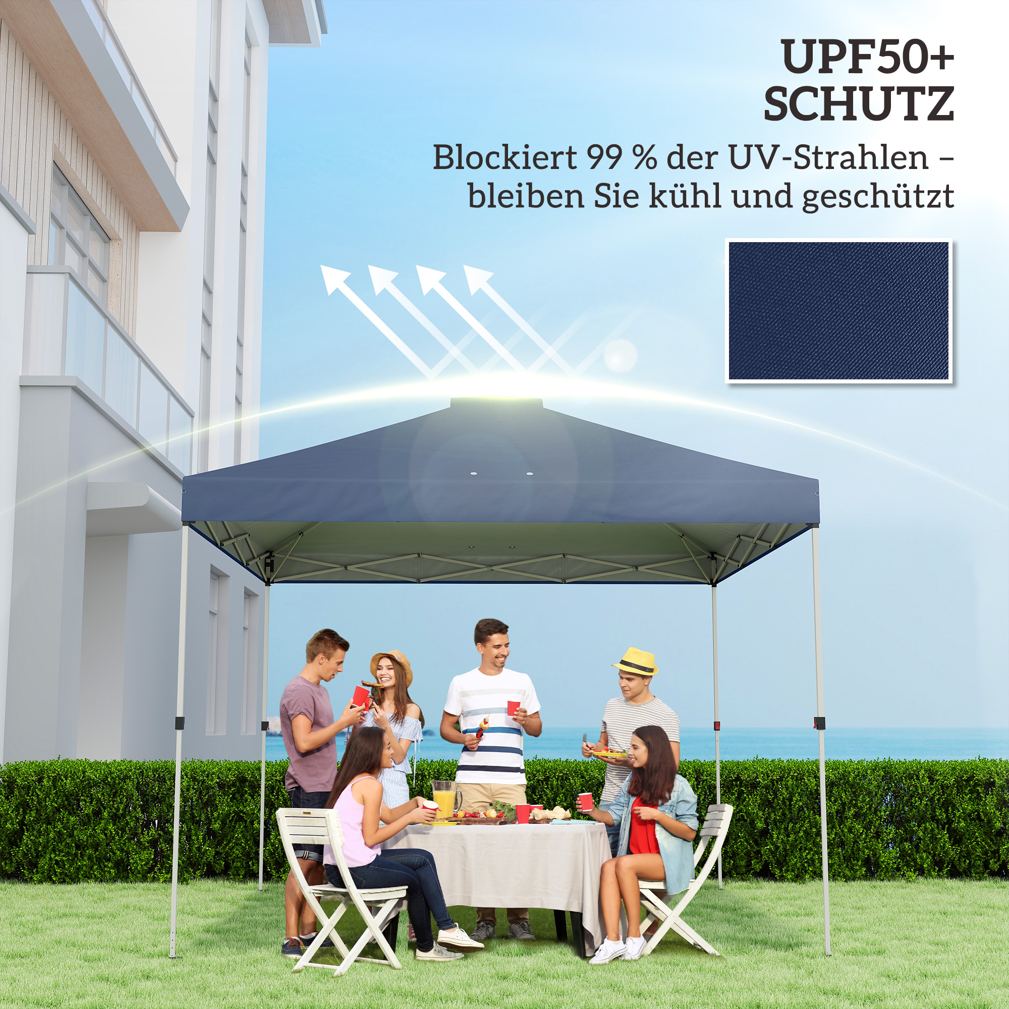 Pavillon-Dach Ersatz UV50+ wasserfest mit 8 Abflusslöchern 3 x 3 m, Blau