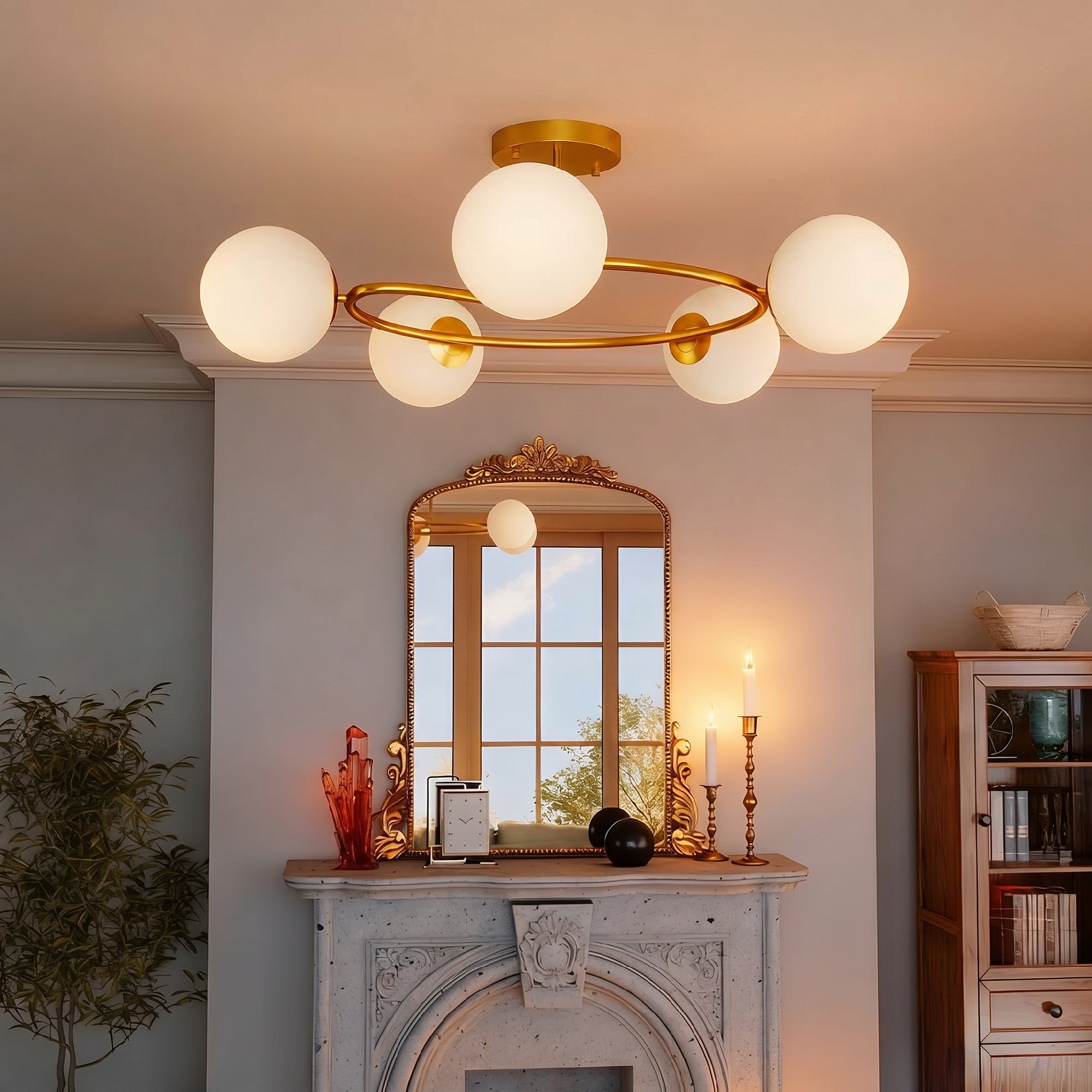 Deckenleuchte 20W Deckenlampe mit 5 G9-Fassungen, Eleganter Gold-Weiß-Look, Leuchtmittel nicht enthalten
