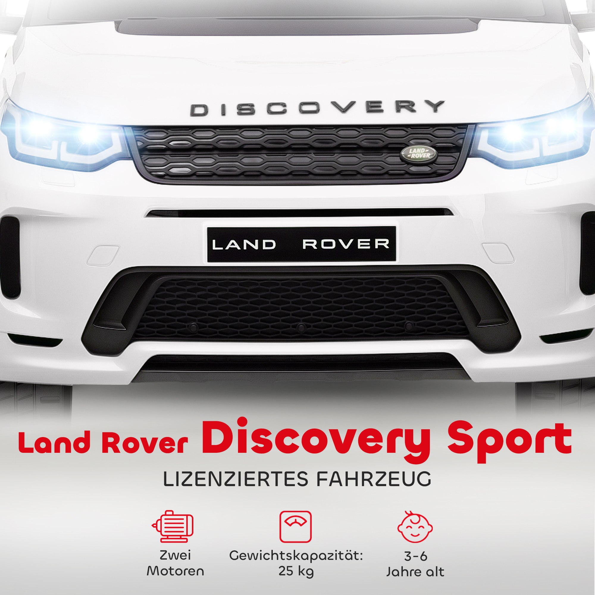 Kinder-Elektroauto, 12V Kinderfahrzeug mit Fernbedienung, LED-Lichtern, Musik und Hupe, 3-6 Jahre, Weiß