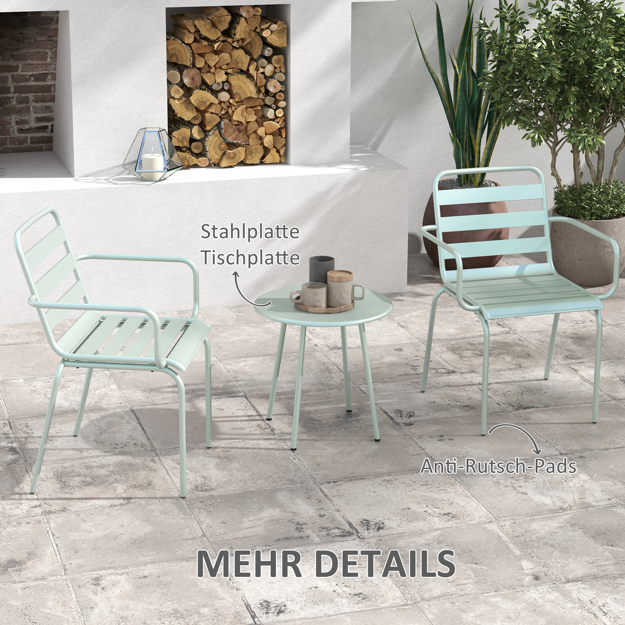 3teiliges Bistro-Set Balkonbistro-Set 2er-Bistroset, klappbar, modernes Design, 51 x 58 x 78 cm, Grün