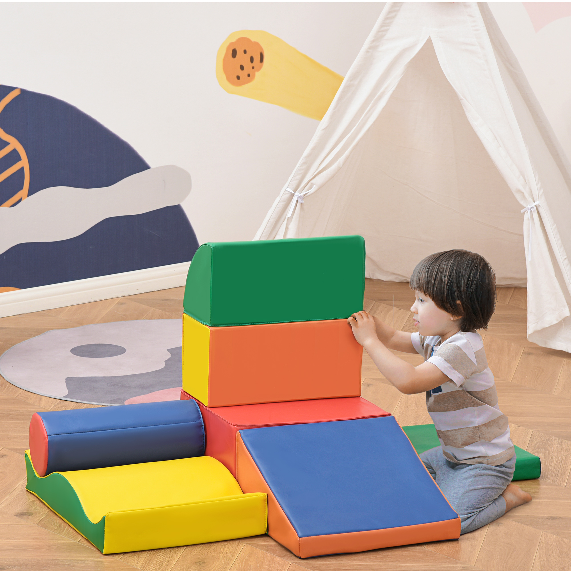 Soft-Bausteine, 7-tlg. Set, sicheres Material, weich und pflegeleicht, Schaumstoff, bunt