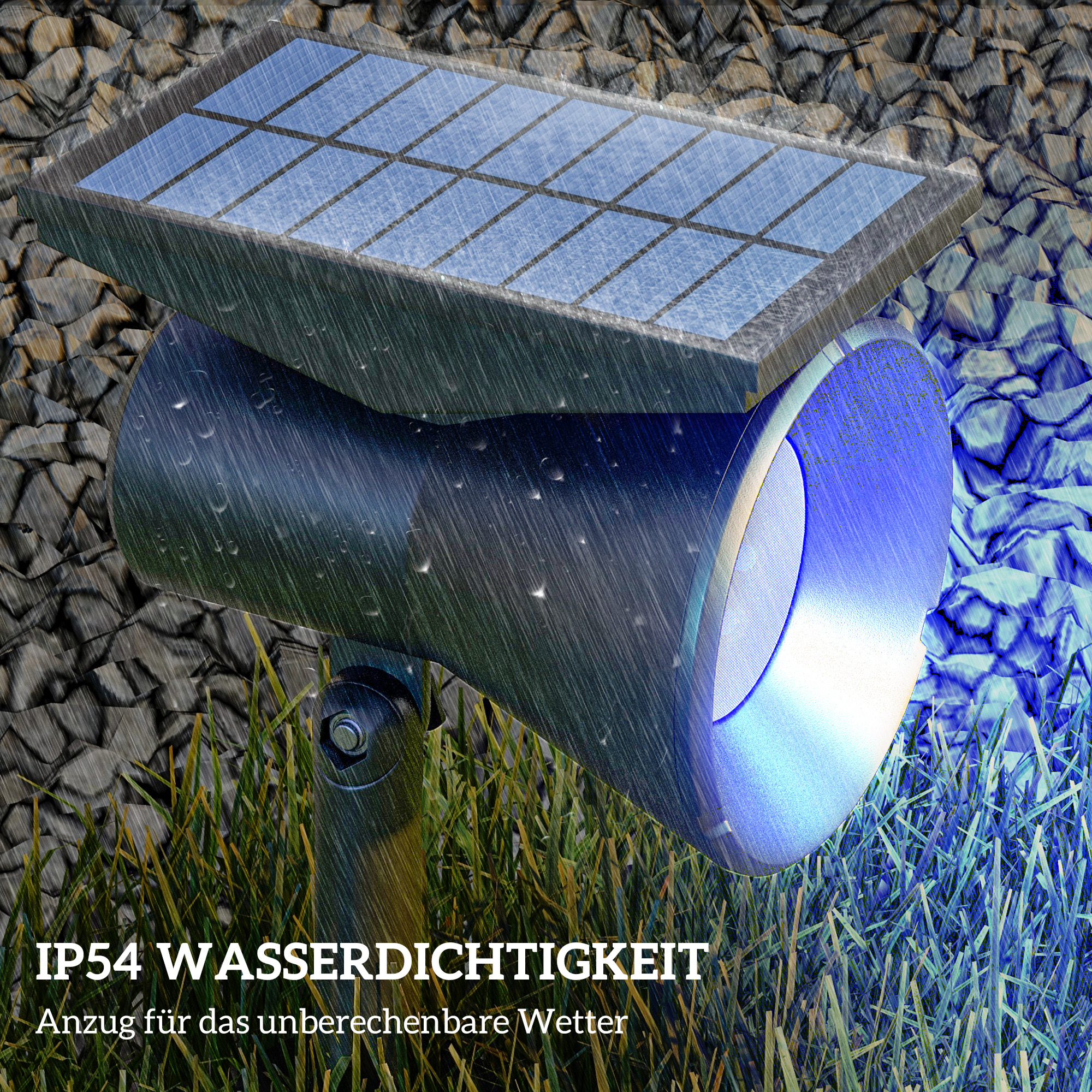 Solarleuchten, 2 Stück Solarlampen, Solar Gartenleuchte mit 2 Lichtfarben, Boden-/Wandmontage, IP54 Wasserdicht für Balkon, Terrasse, Schwarz