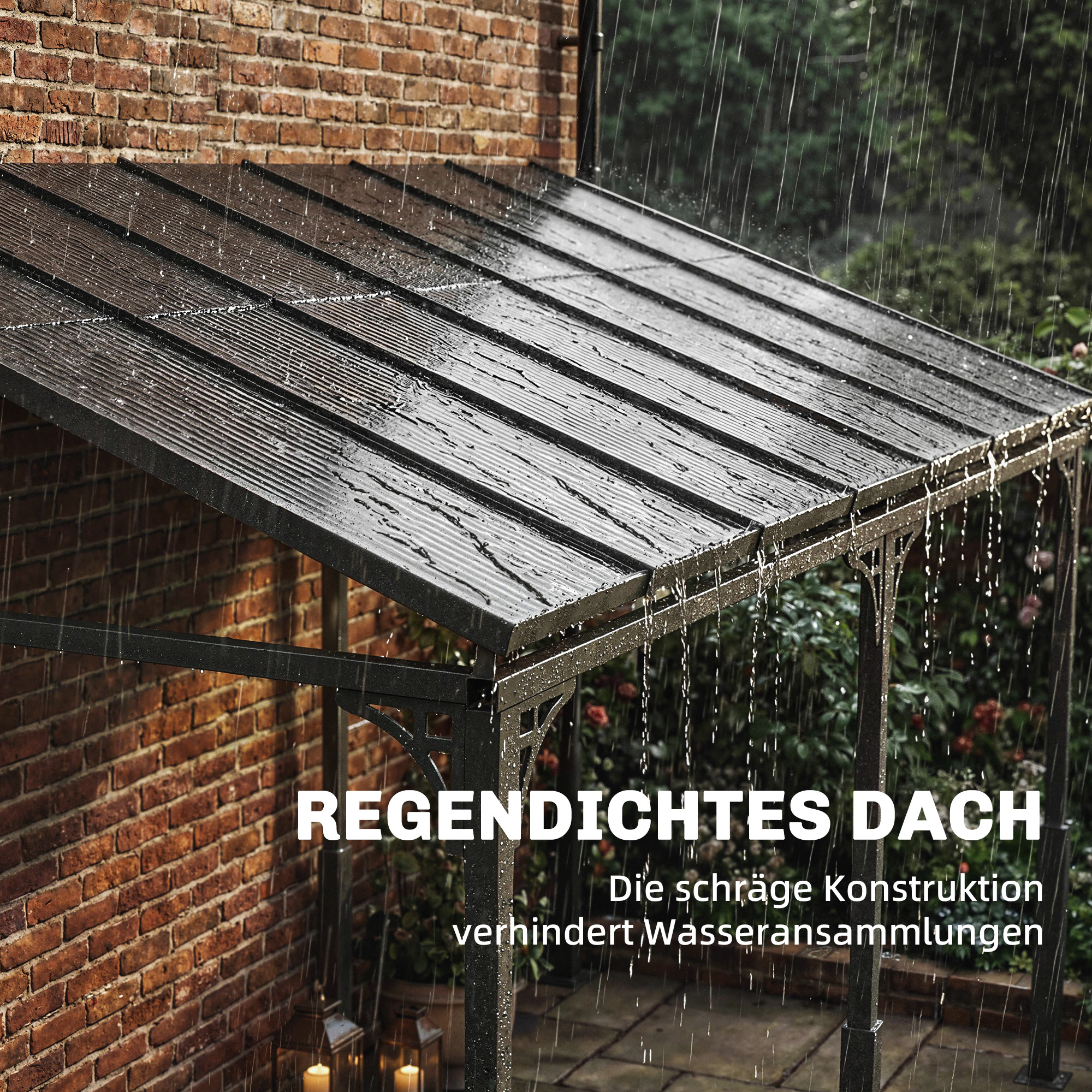 Anbaupavillon 4 x 3m Terrassenüberdachung mit schrägen Polycarbonat-Dach Metall-Aluminium-Rahmen, Wandmontage