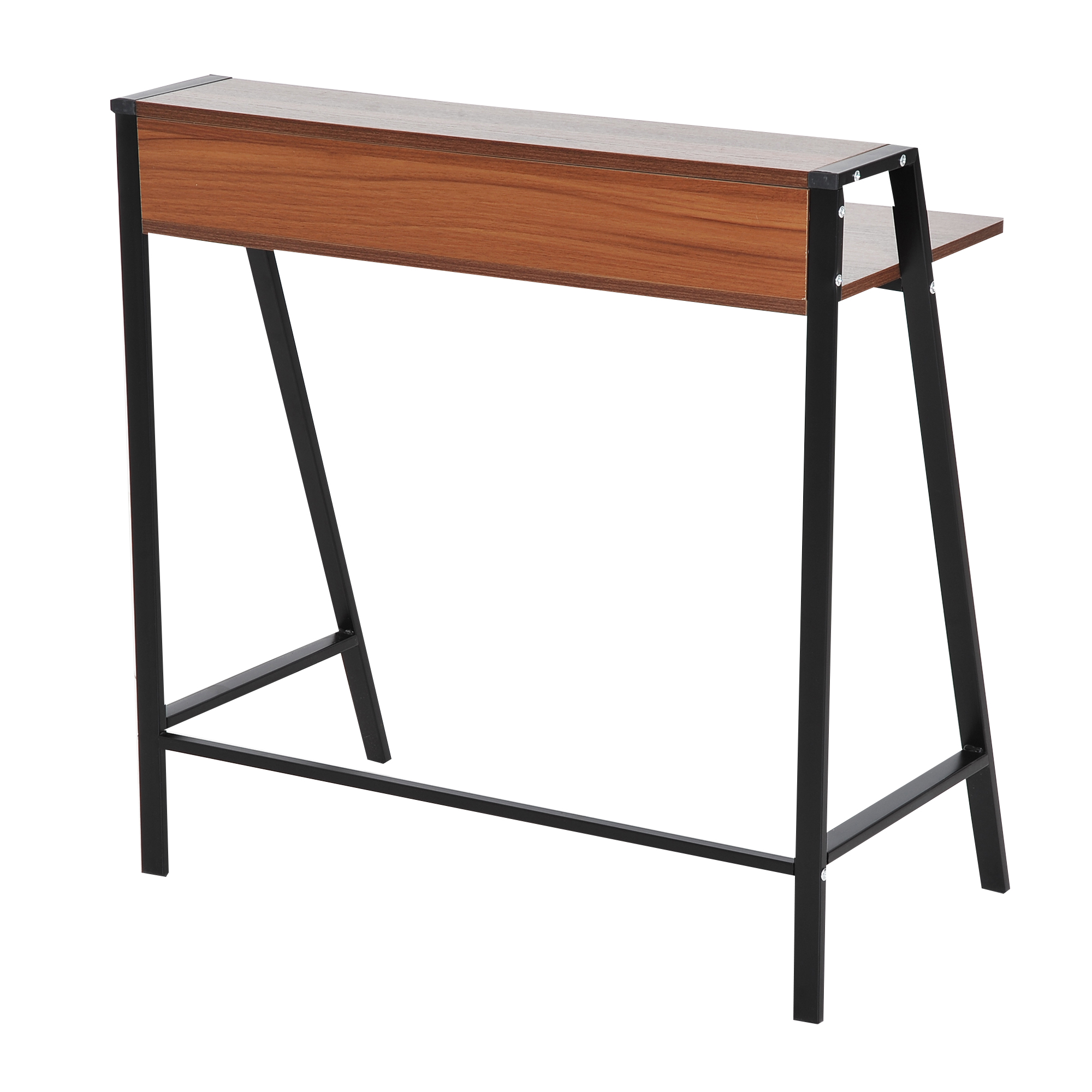 Schreibtisch, Computertisch mit Ablage und Kabel Management, moderner Schreibtisch mit Metallgestell für Arbeitszimmer, Schlafzimmer, Home Office, 84 x 45 x 85 cm, Walnuss+Schwarz
