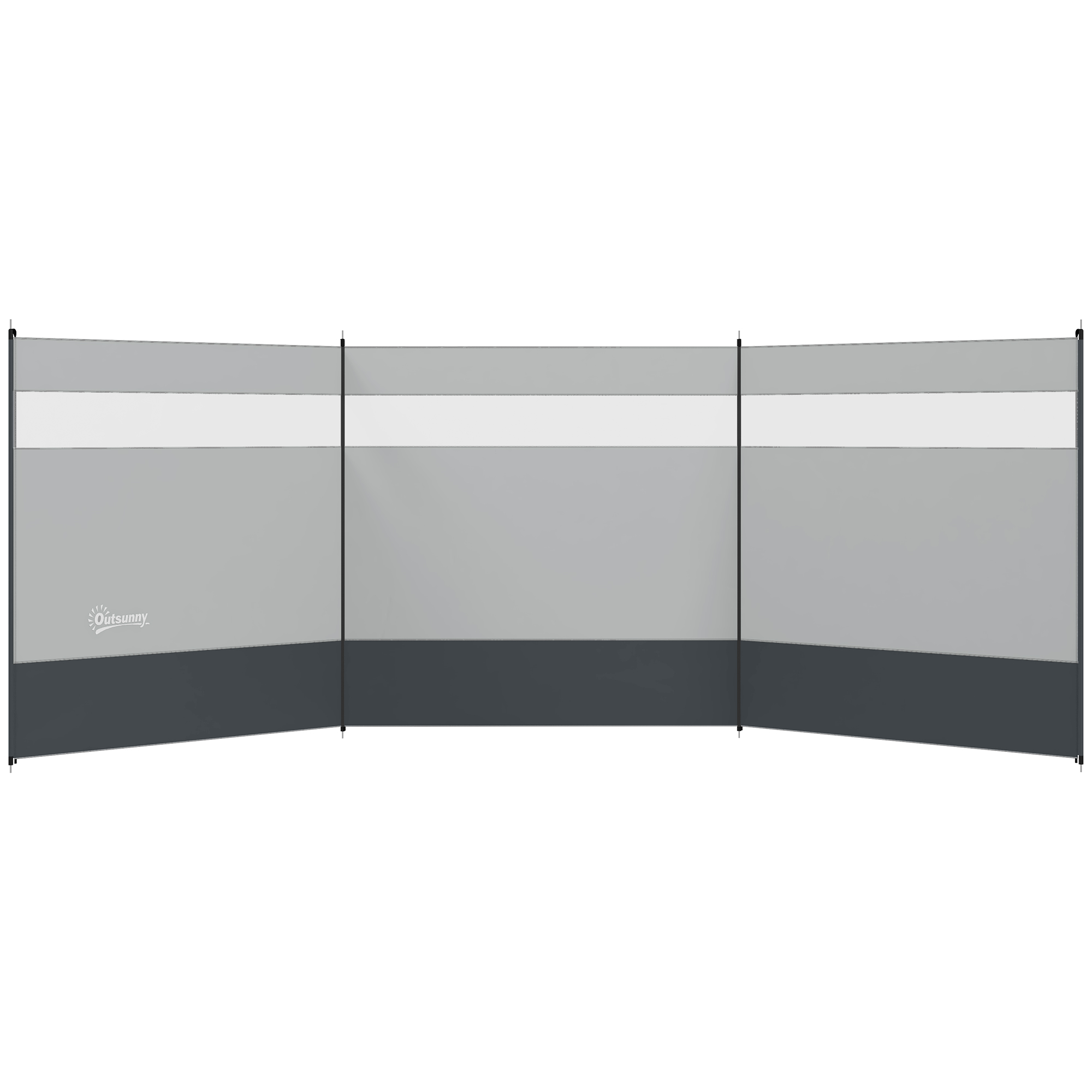 Windschutz mit Sichtfenster und Tragetasche, Stahlstangen, 440x140cm, Grau