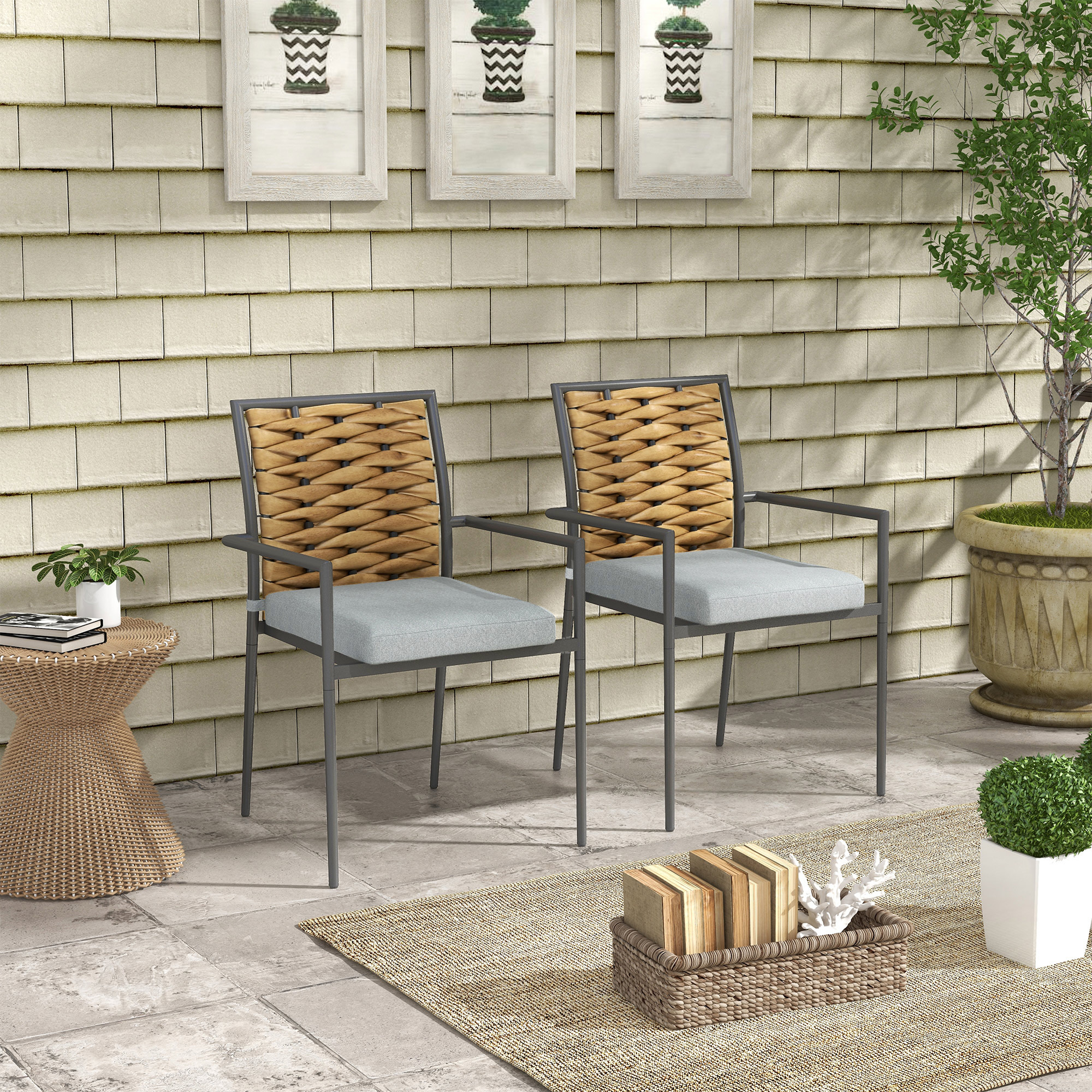 Gartenstühle Outdoor-Stühle Terrassenstühle, wetterbeständig, modernes Design, 57 x 58 x 87cm, Grau