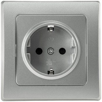 DELPHI Schutzkontakt-Steckdose - 250V~/ 16A, inkl. Rahmen, UP, silber DELPHI Schutzkontakt-Steckdose - 250V~/ 16A, inkl. Rahmen, UP, silber