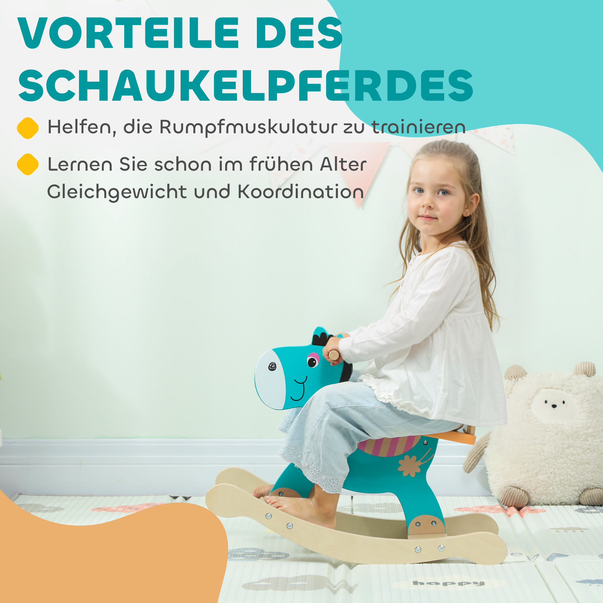 Schaukeltier Esel Baby Schaukelspielzeug mit Haltegriffen Schaukel Schaukelsitz 59 x 27 x 43 cm Blaugrün