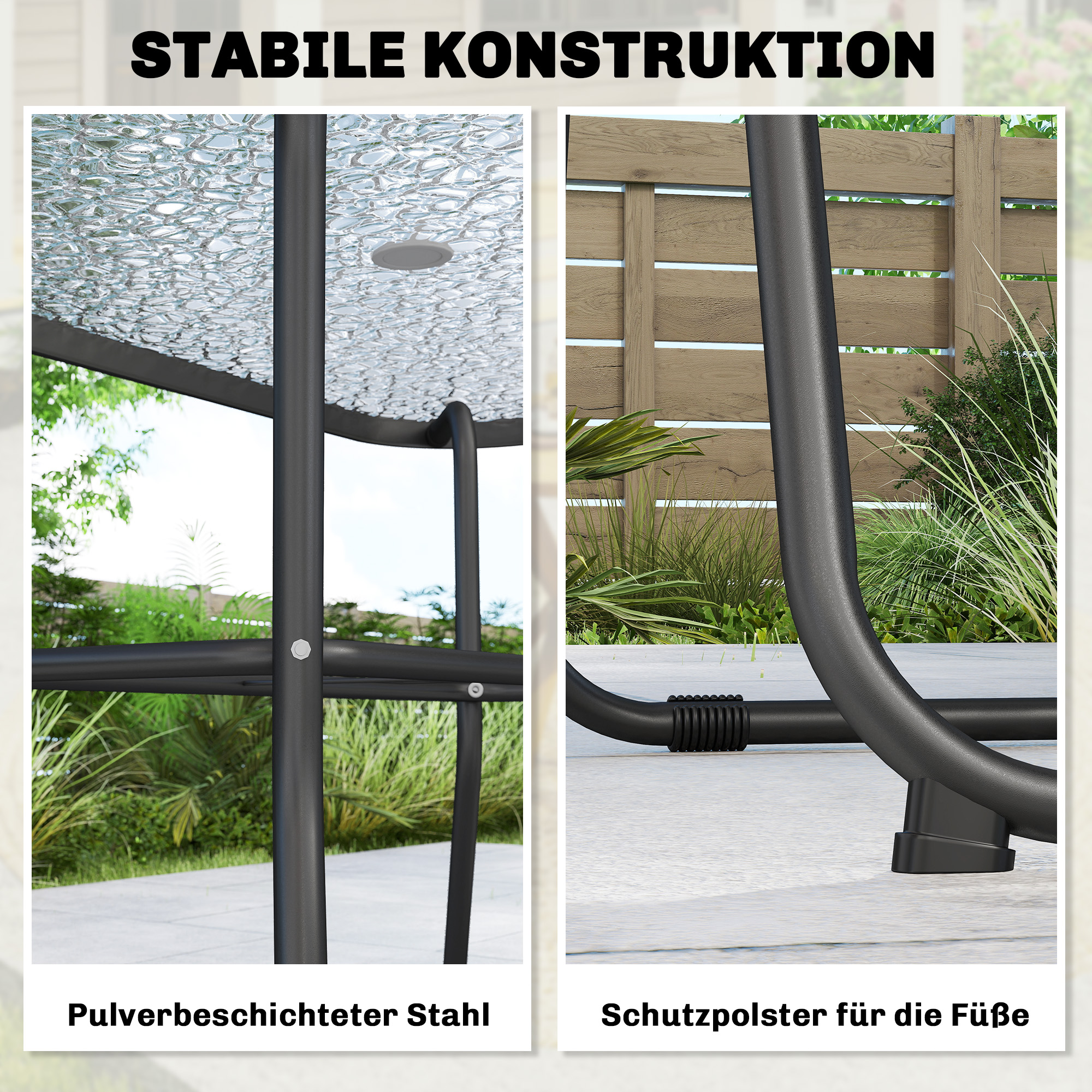 Gartenmöbel Set Sitzgruppe 119 x 68cm Glastisch mit 6 Klappstühlen Sonnenschirm Wasserwellenmuster Grau