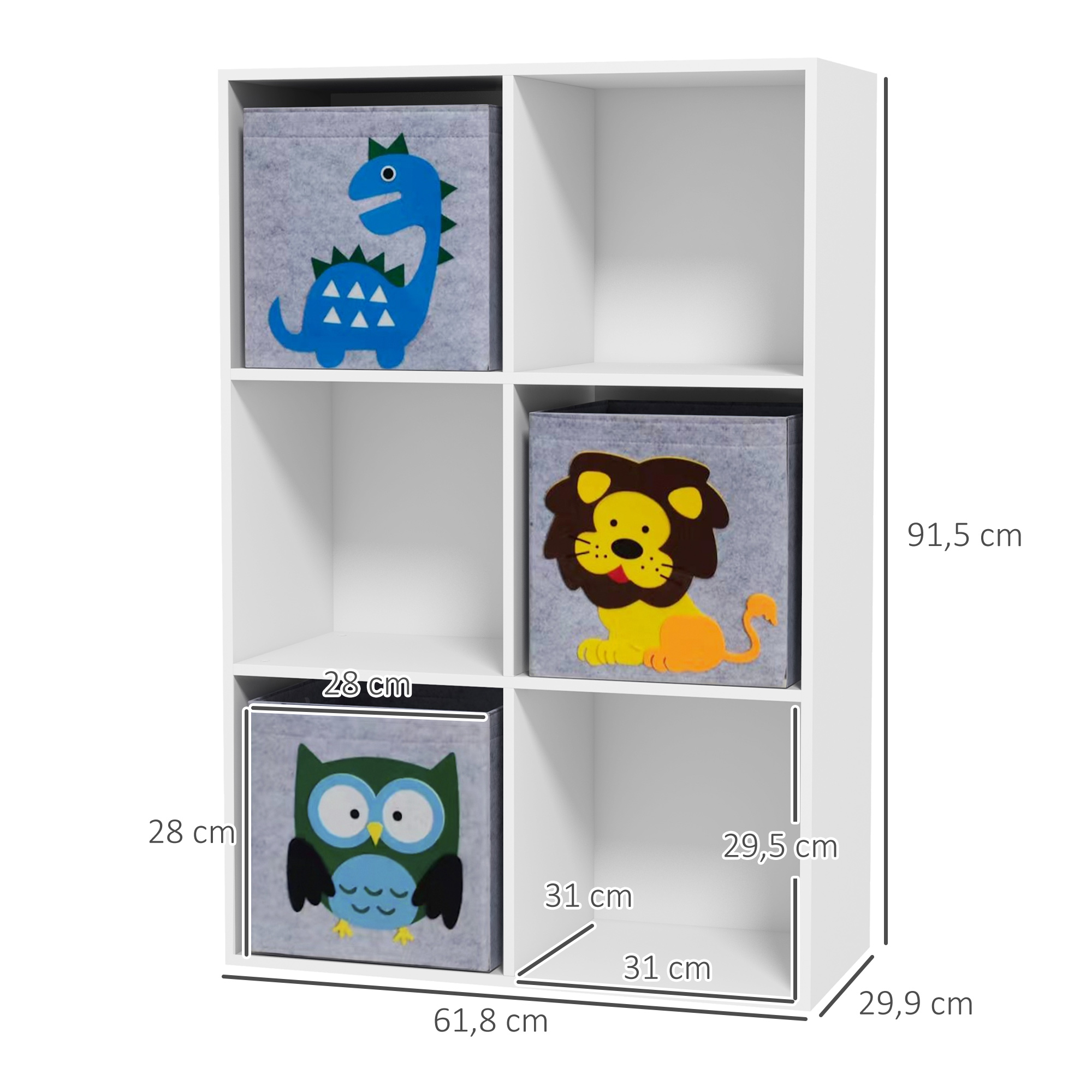 Aufbewahrungsregal für Kinder, Würfel, Schubladen, MDF, Kippschutz, Weiß