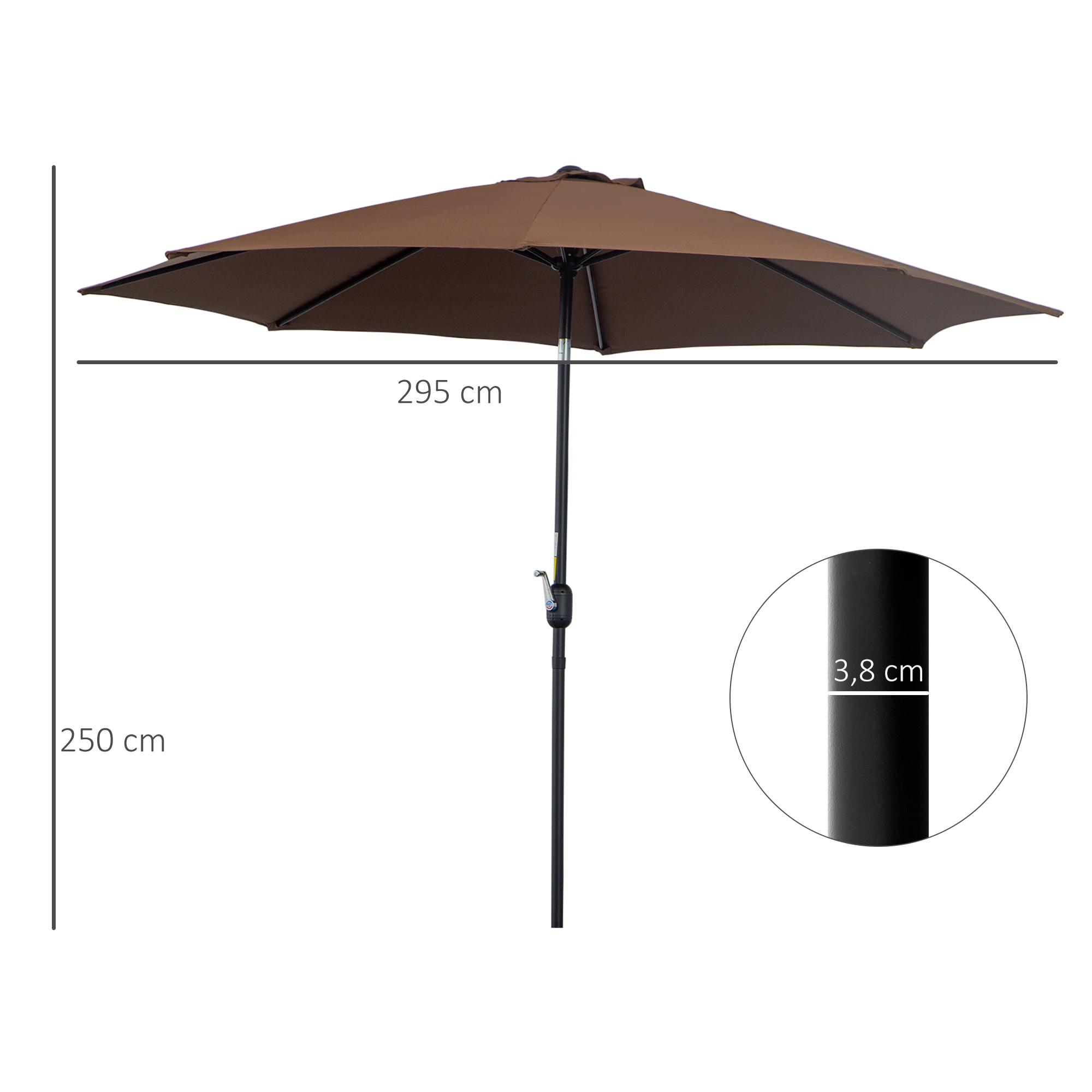 Sonnenschirm Knickschirm Gartenschirm Marktschirm mit Handkurbel Stahl 180/m² Polyester Braun Ø2,95 x 2,5 m