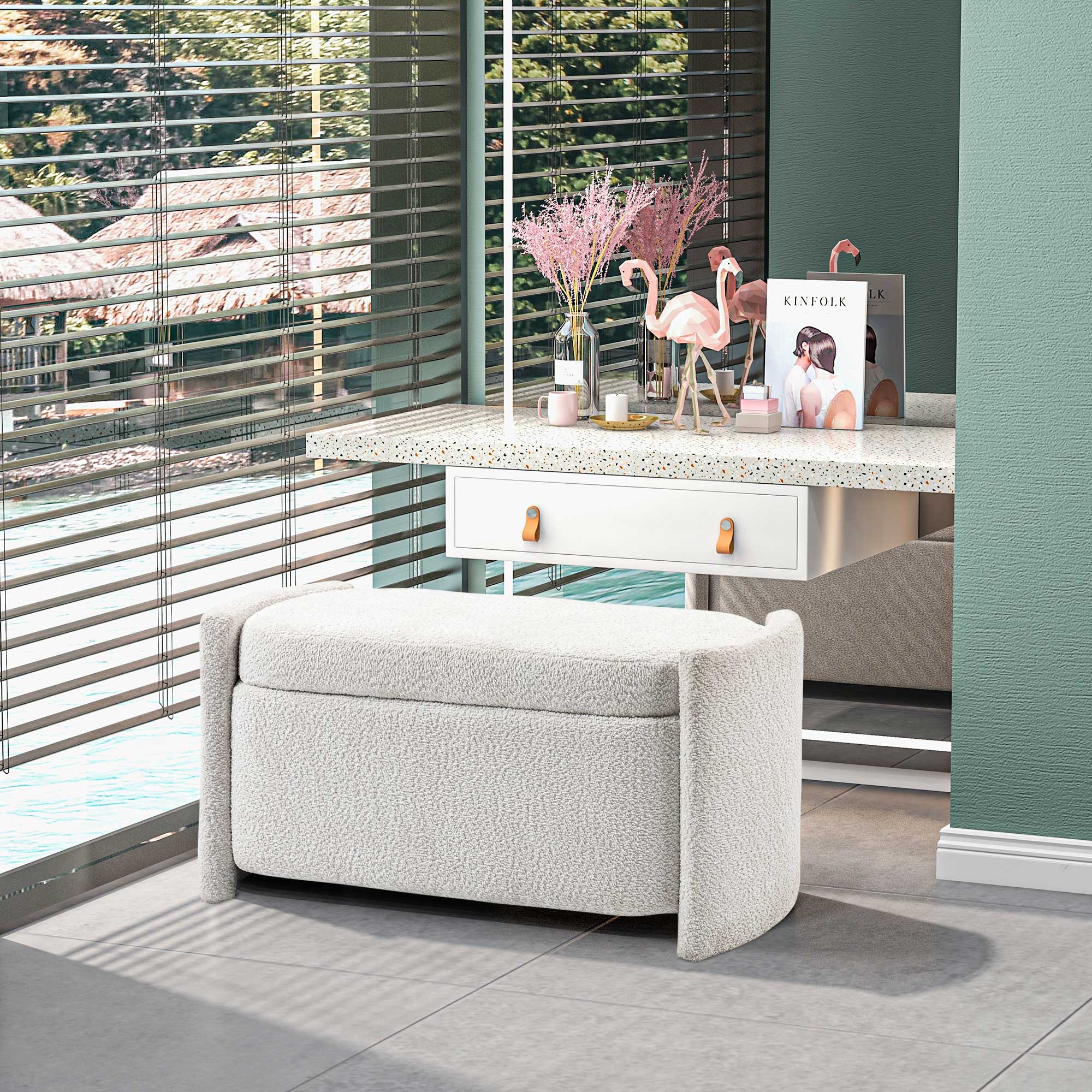 Sitzbank mit Stauraum Flurbank Schuhbank, gepolstert,  105 cm x 44 cm x 45,5 cm. Creme/Beige