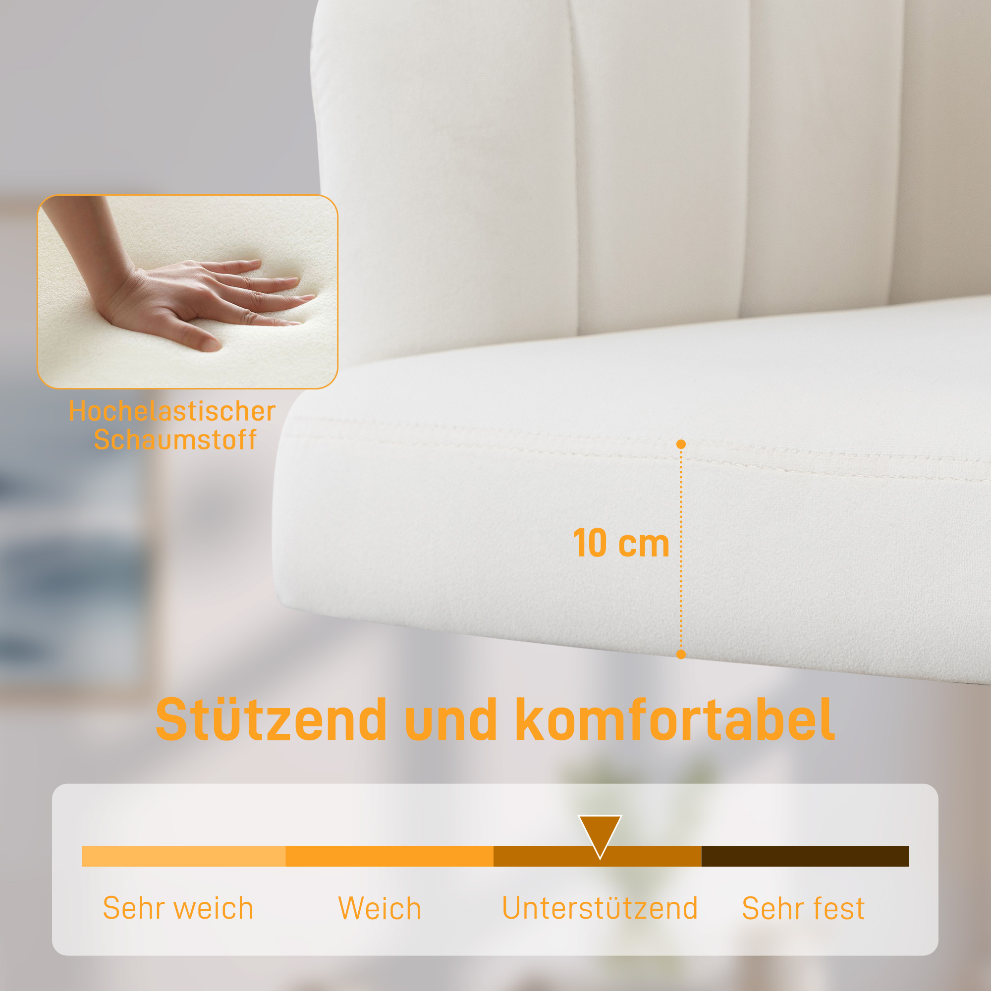 Bürostuhl in Samtoptik, Schaumstofffüllung, höhenverstellbar, rollbar, Stahlbasis, Cremeweiß
