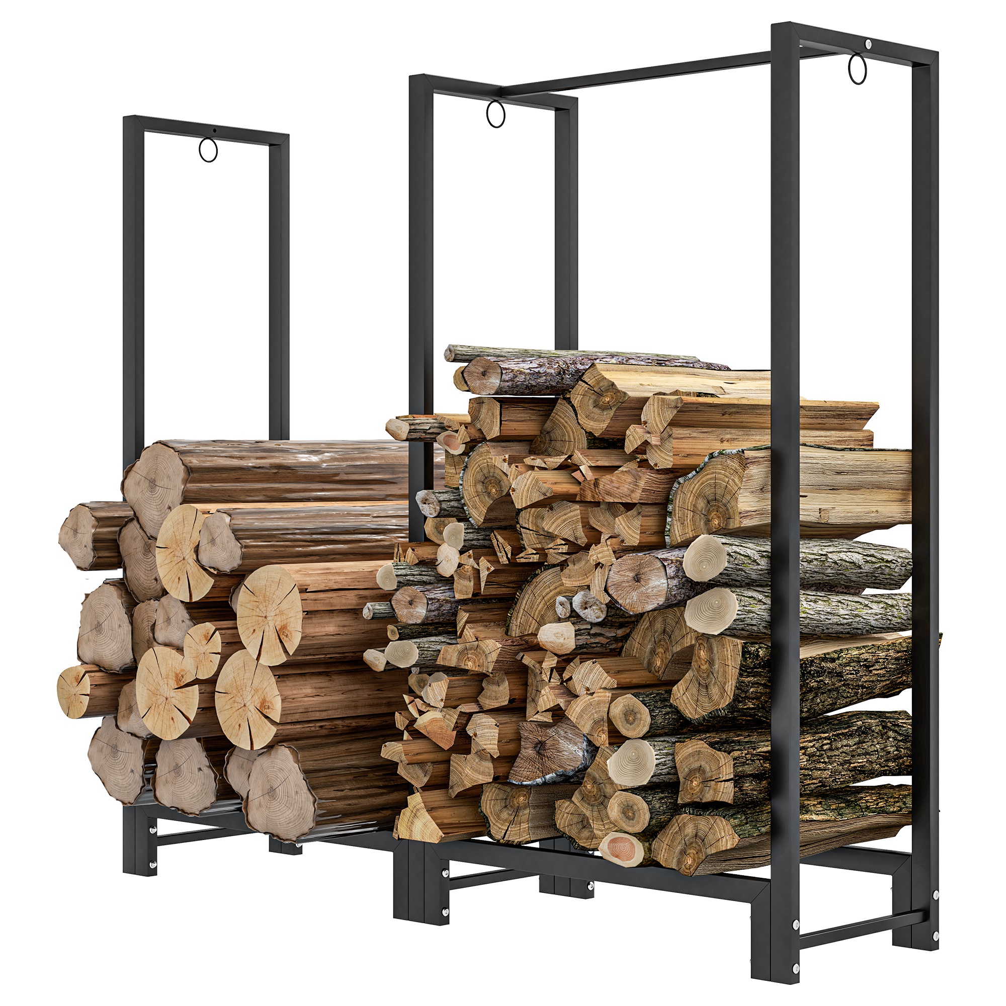 Feuerholzgestell, zwei Abschnitte, rostfreier Stahlrahmen, bis 200 kg, 123 x 32 x 115 cm, Schwarz