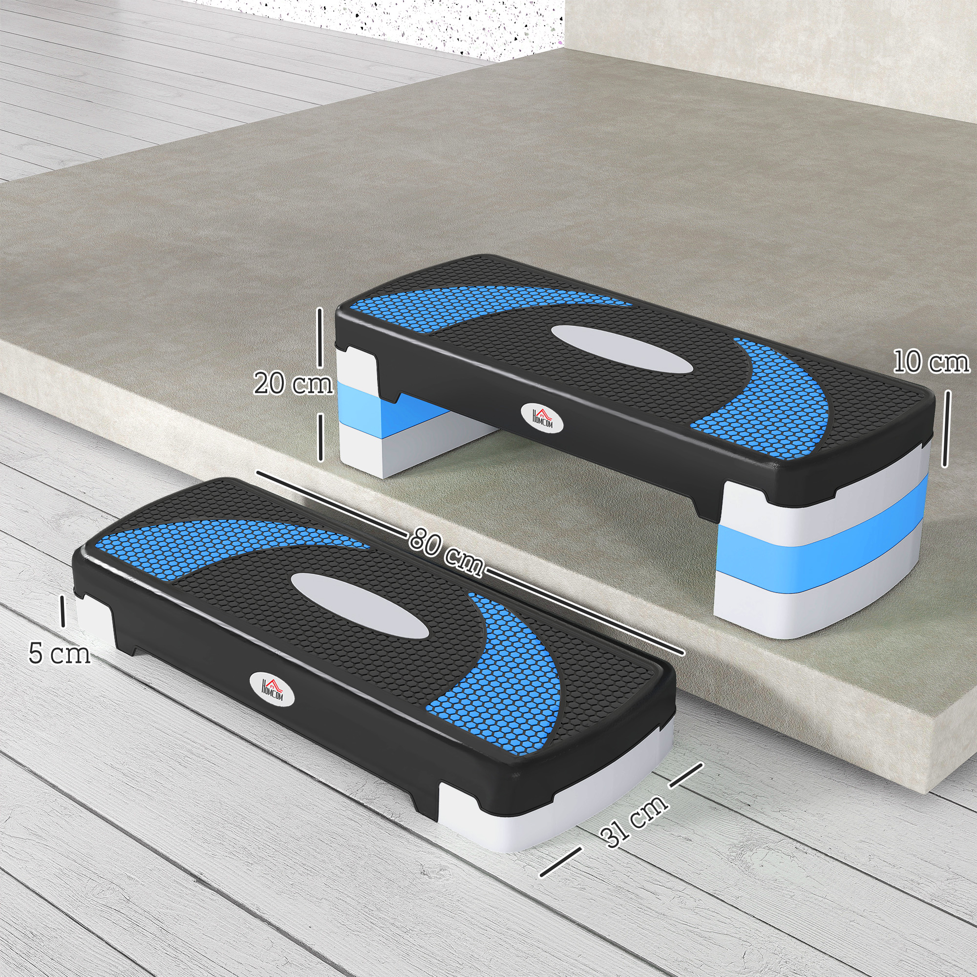 Aerobic-Stepper 3-stufig höhenverstellbar 80 x 31 x 20 cm Schwarz+Hellblau+Grau