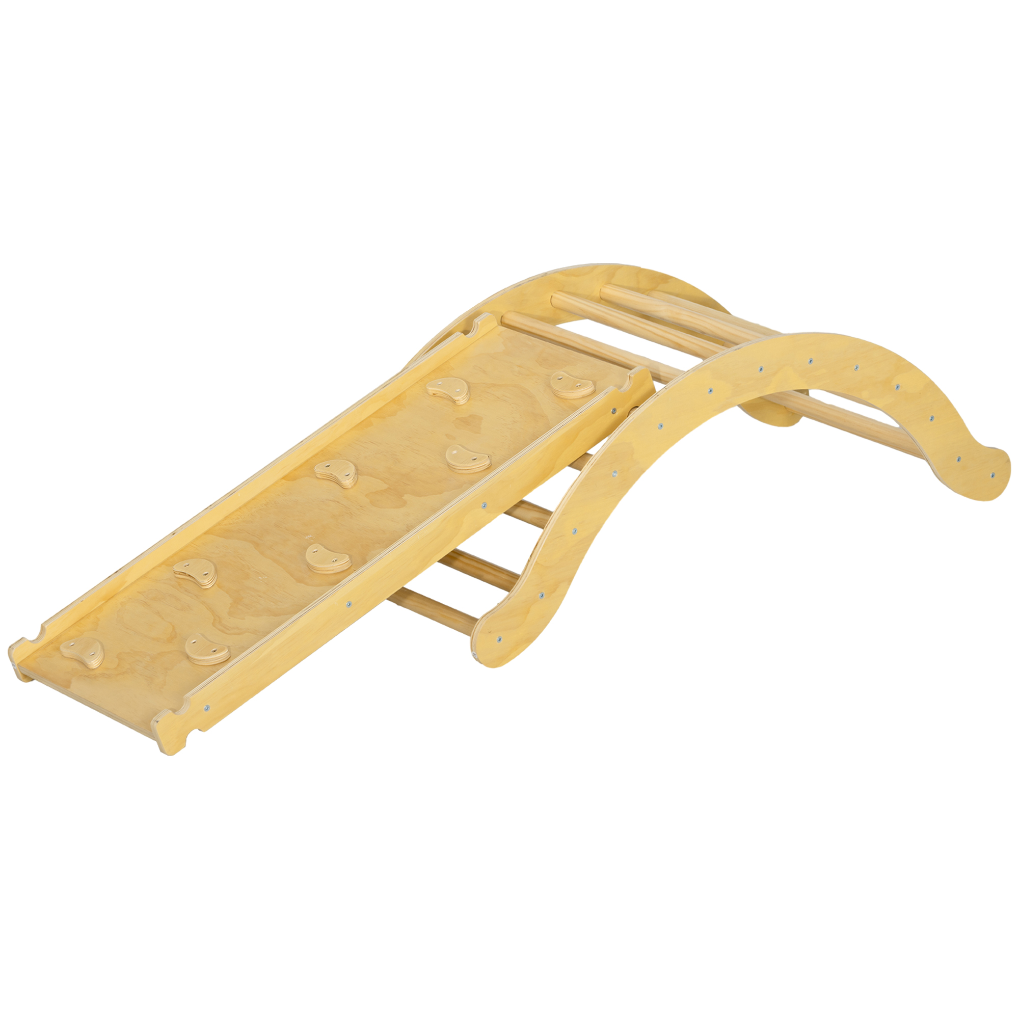 Kinder-Kletterset, 4-in-1-Design mit Bogenbrücke, Schaukelwippe, Kissen, Rutschrampe, für den Innenbereich, Holz