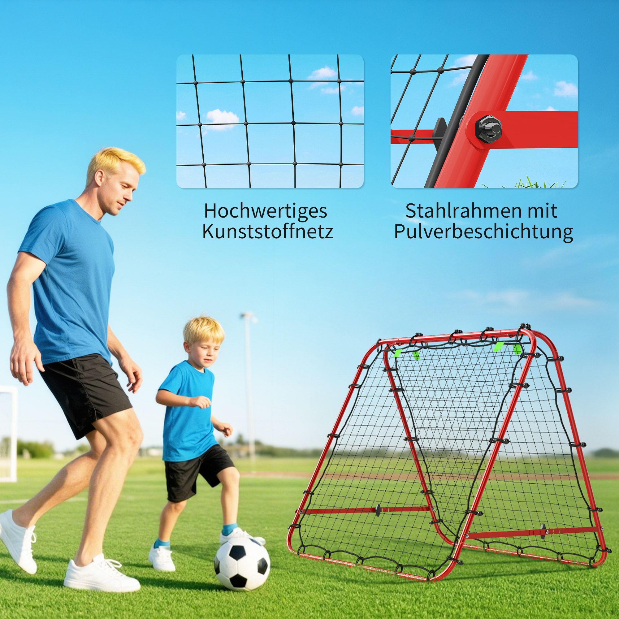 Fußballtor, verstellbar, klappbar, Metallrahmen, 100 x 68-95 cm, Rot