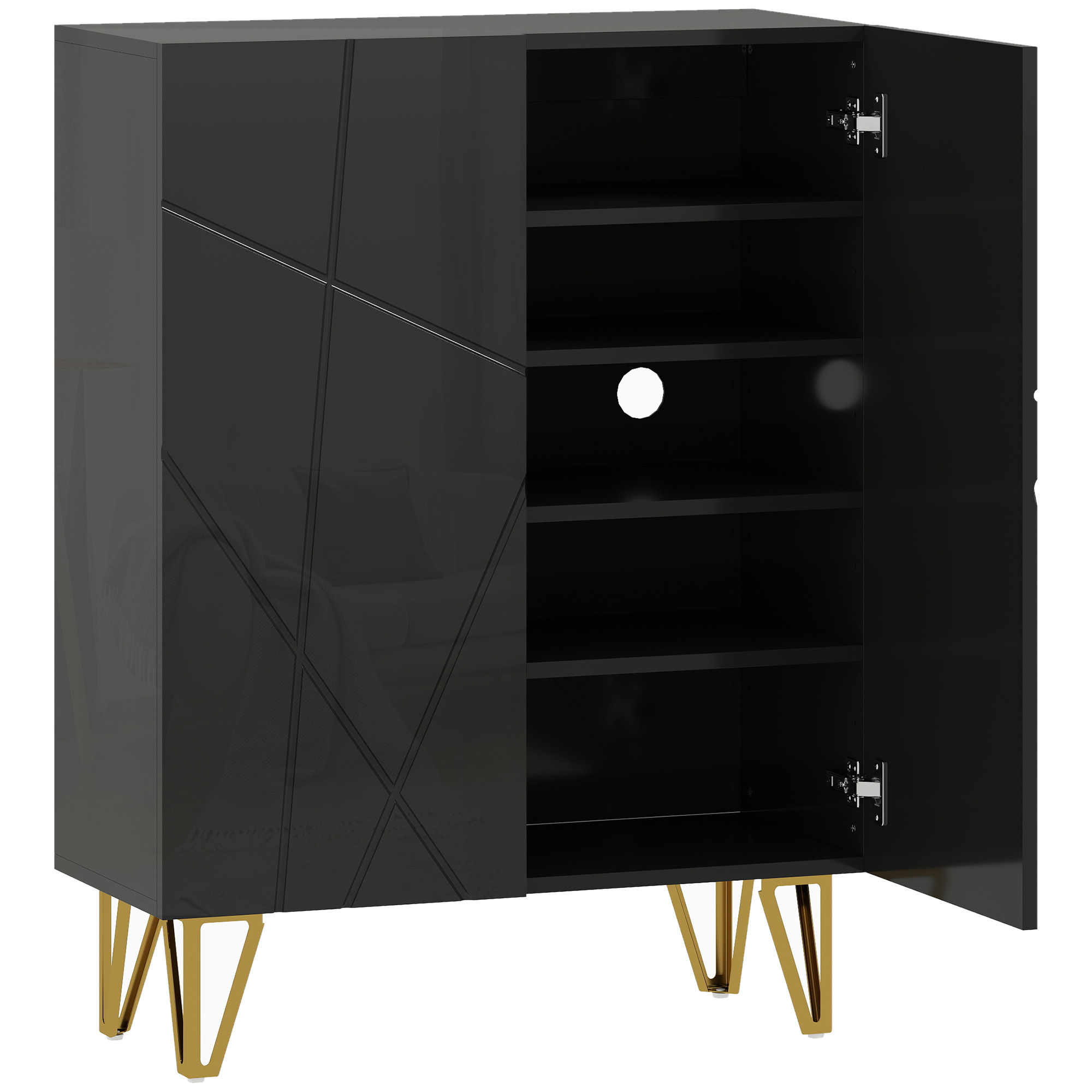 Schuhschrank mit 2 Türen, Schuhregal, Schuhaufbewahrung mit 3 Verstellbaren Ablagen 72 x 31,5 x 95 cm, Schwarz