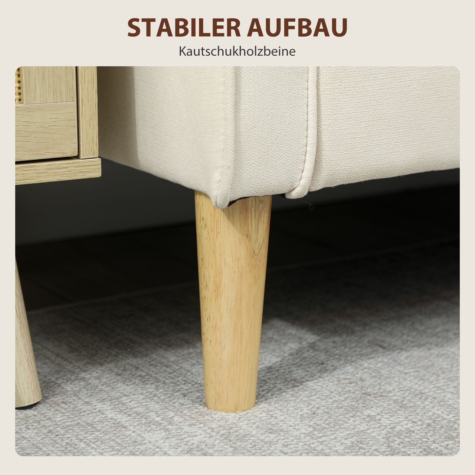 Zweisitzer-Sofa mit Stauraum, Knopfheftung, Kissen, Kautschukbaumholz, 117x62x78cm, Cremeweiß