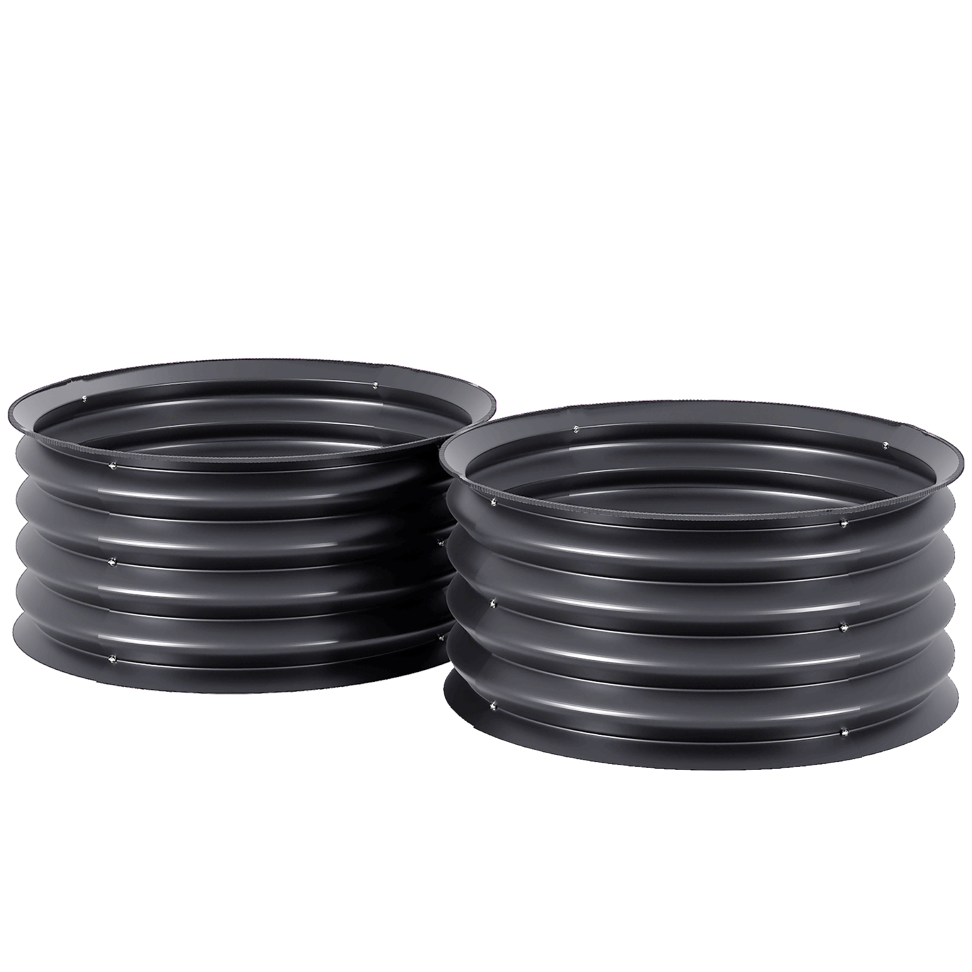 2er-Set Verzinkte Pflanzkübel, Ø60 x 30H cm Blumentöpfe mit offenem Boden für verschiedene Pflanzen, Dunkelgrau