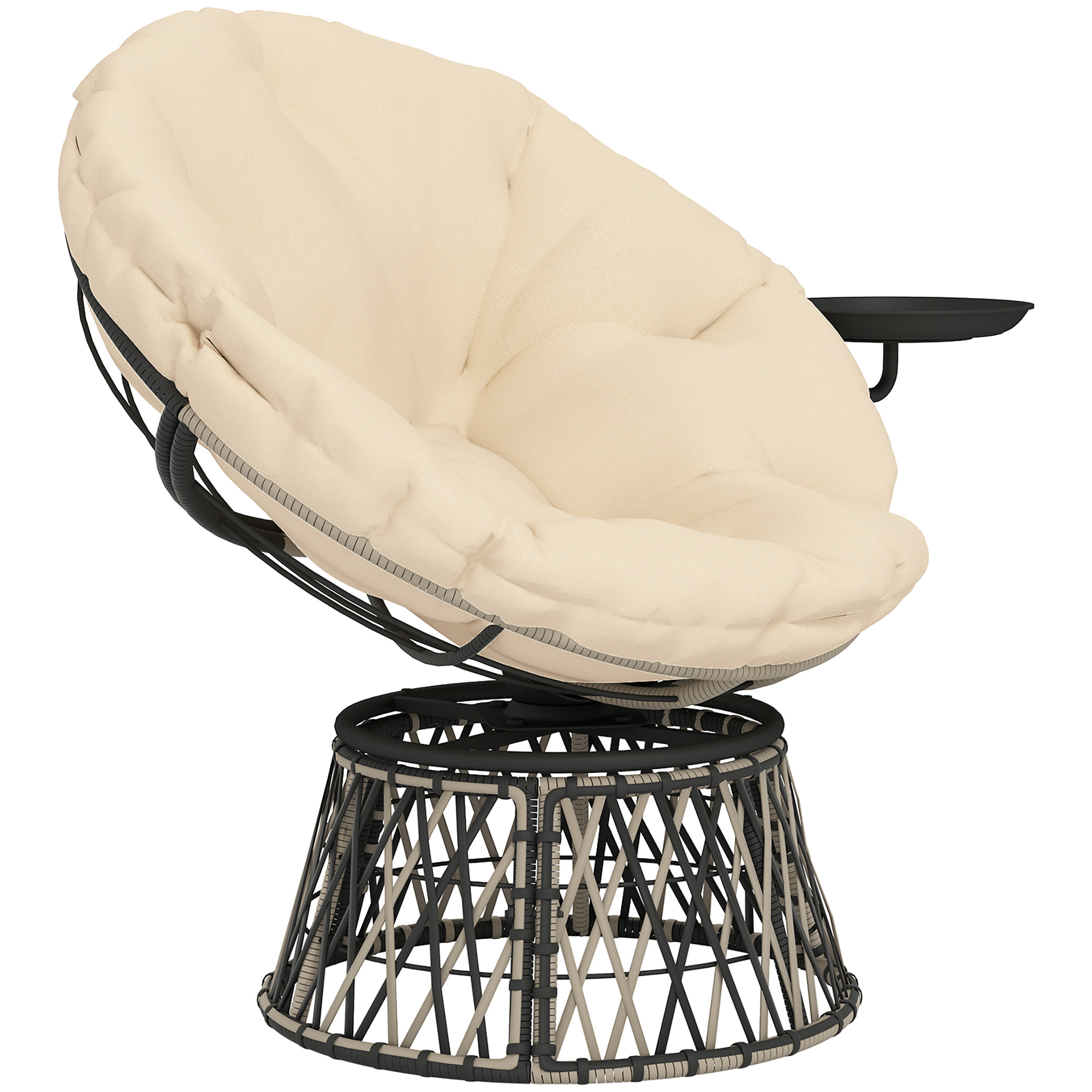 Papasansessel Rattan 360° drehbar Korbsessel mit Kissen Durchmesser 90 cm runder Beige