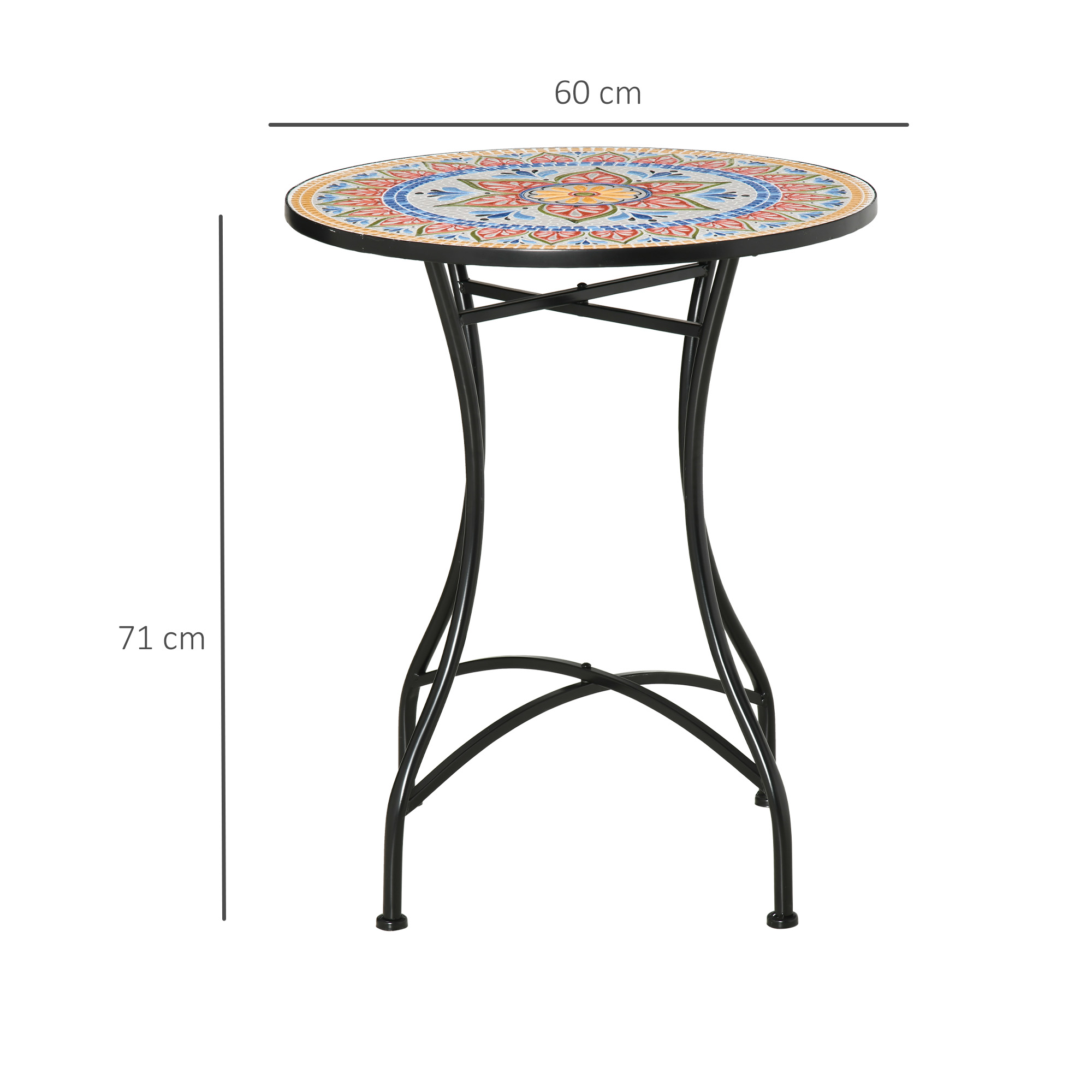 Gartentisch Ø60 cm, Wetterfest Balkontisch aus Metall, Esstisch Outdoor, Campingtisch Beistelltisch, rund Terrassentisch für Garten Terrasse Balkon Rot+Blau+Weiß
