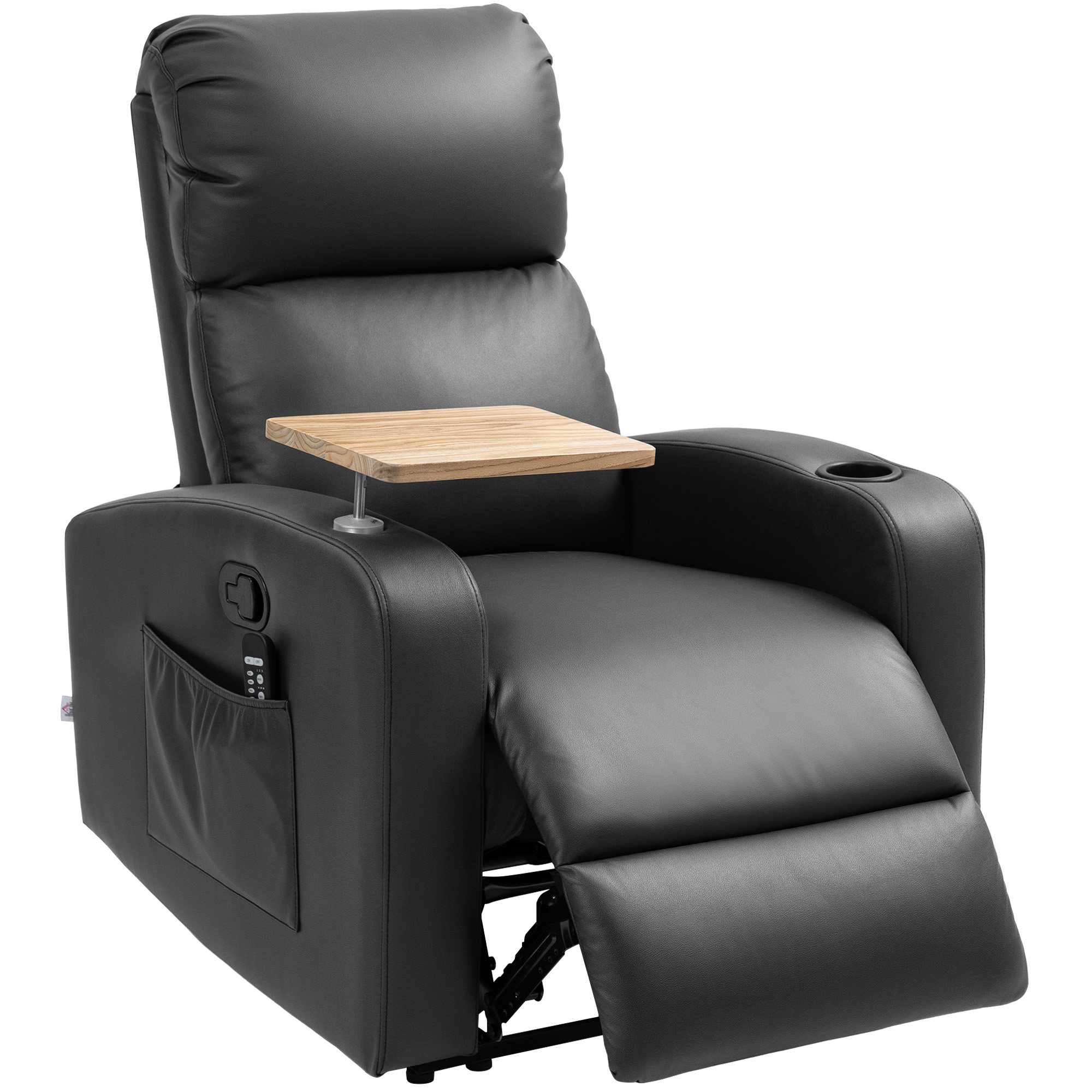 Massagesessel Relaxsessel Liegesessel, 1 Klapptisch, 1 Fußstütze; 77 cm x 93 cm x 105 cm, Schwarz