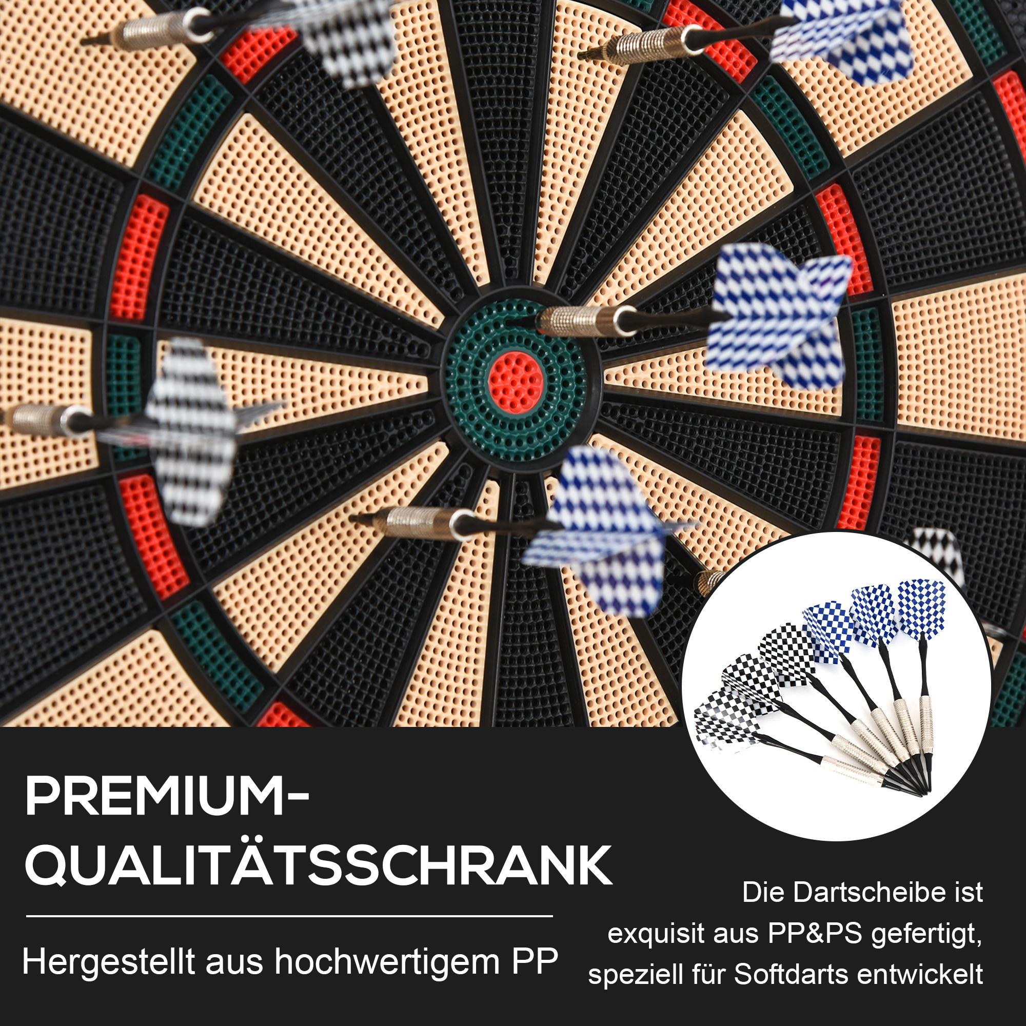 elektronische Dartscheibe, automatische Wertung Dartboard Dart-set mit 6 Darts 30 Dartköpfe 26 Spiele und 185 Trefferoptionen für 8 Spieler Soundeffekte Schwarz 44 x 39,5 x 2,2 cm