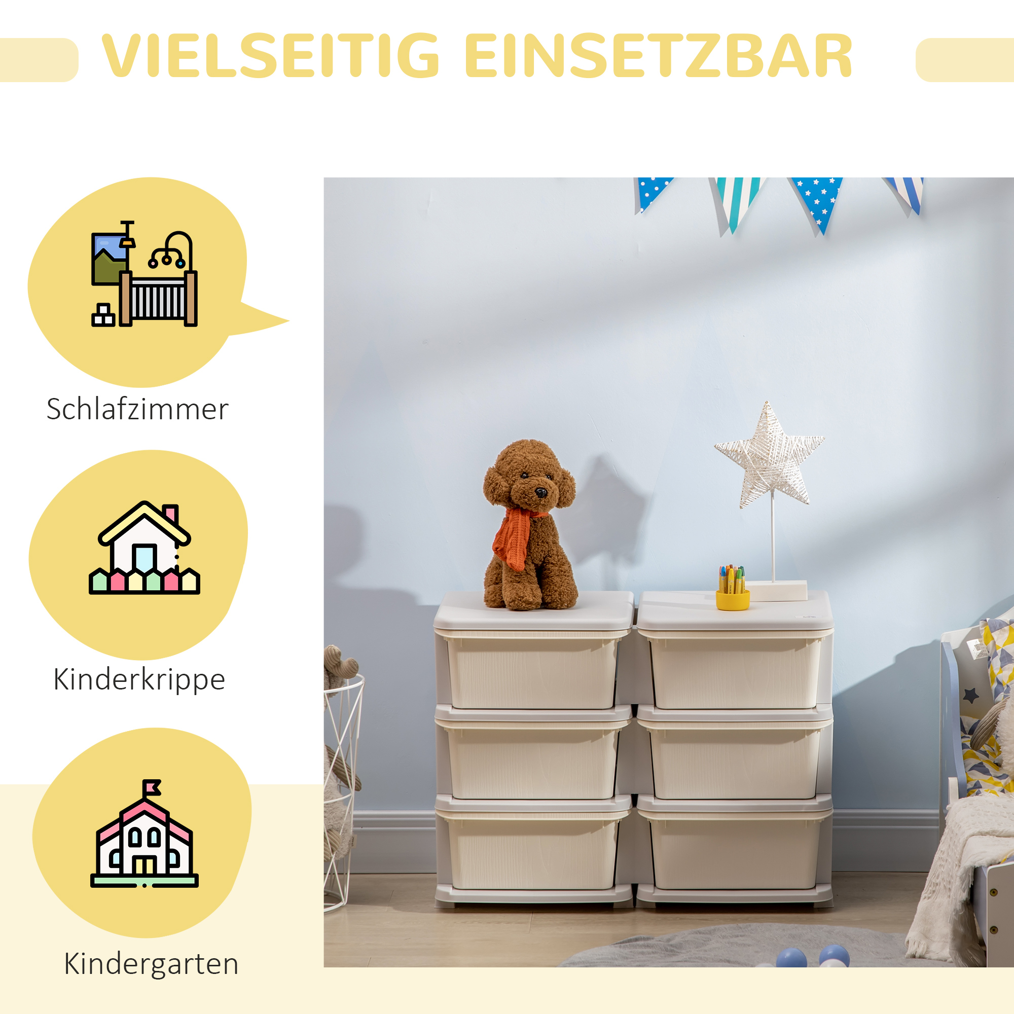 Aufbewahrungsbox für Kinder, Kinder-Aufbewahrungsbox, 3 Schubladen, Weiß