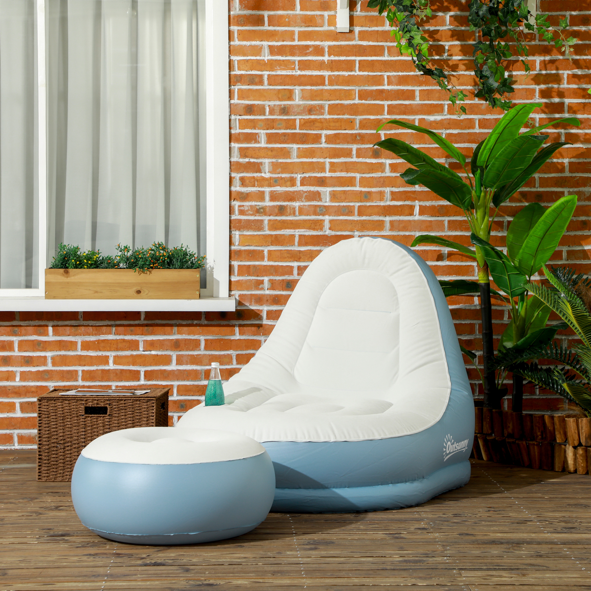 aufblasbarer Sessel Luftsessel Outdoor-Sessel, 125 x 100 x 87cm, Weiß + Blau
