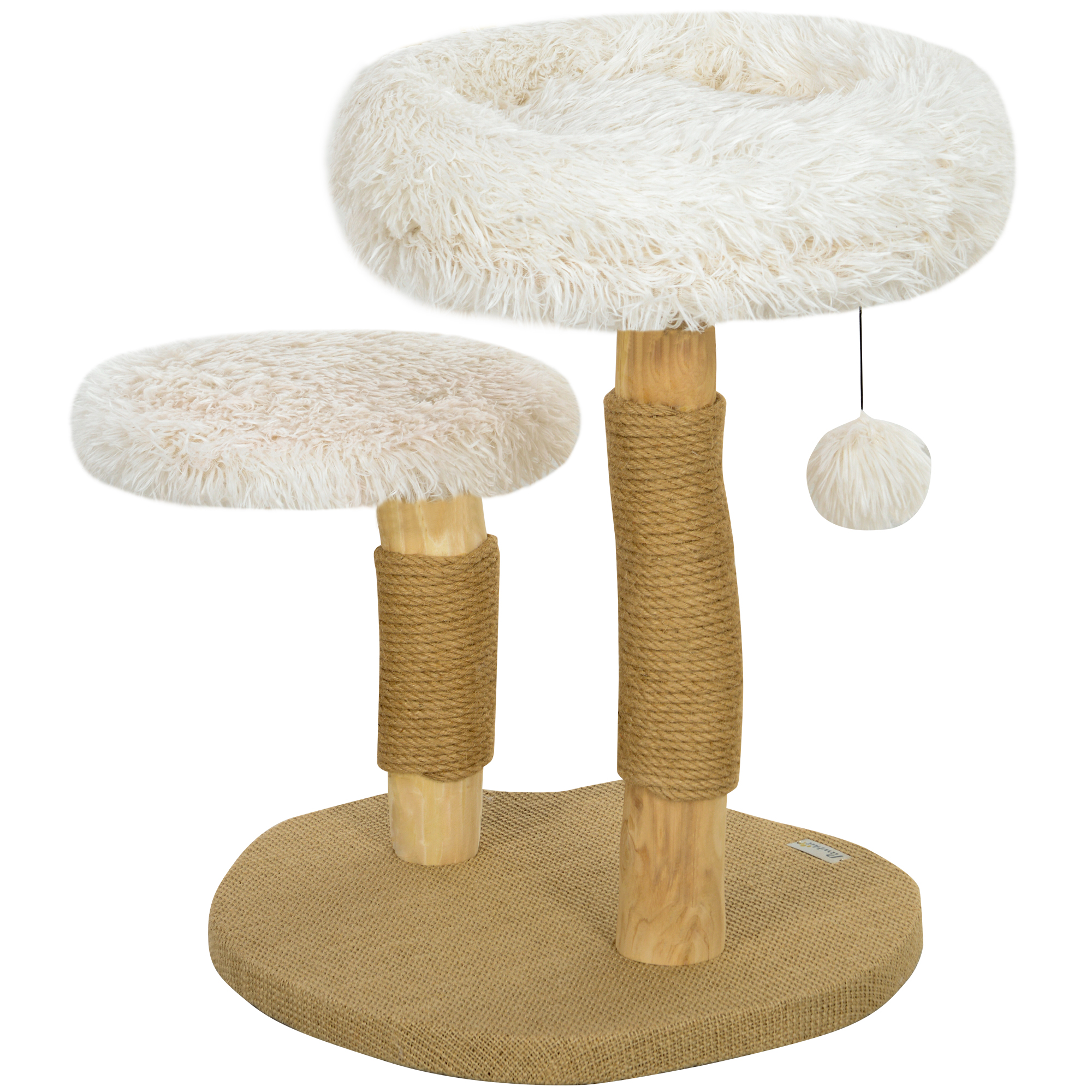 Katzenbaum, 61,5 cm, mit Katzenbett, Kratzpfosten, Sprungplattform, Spielzeugball, für Katzen bis zu 5 kg, Weiß