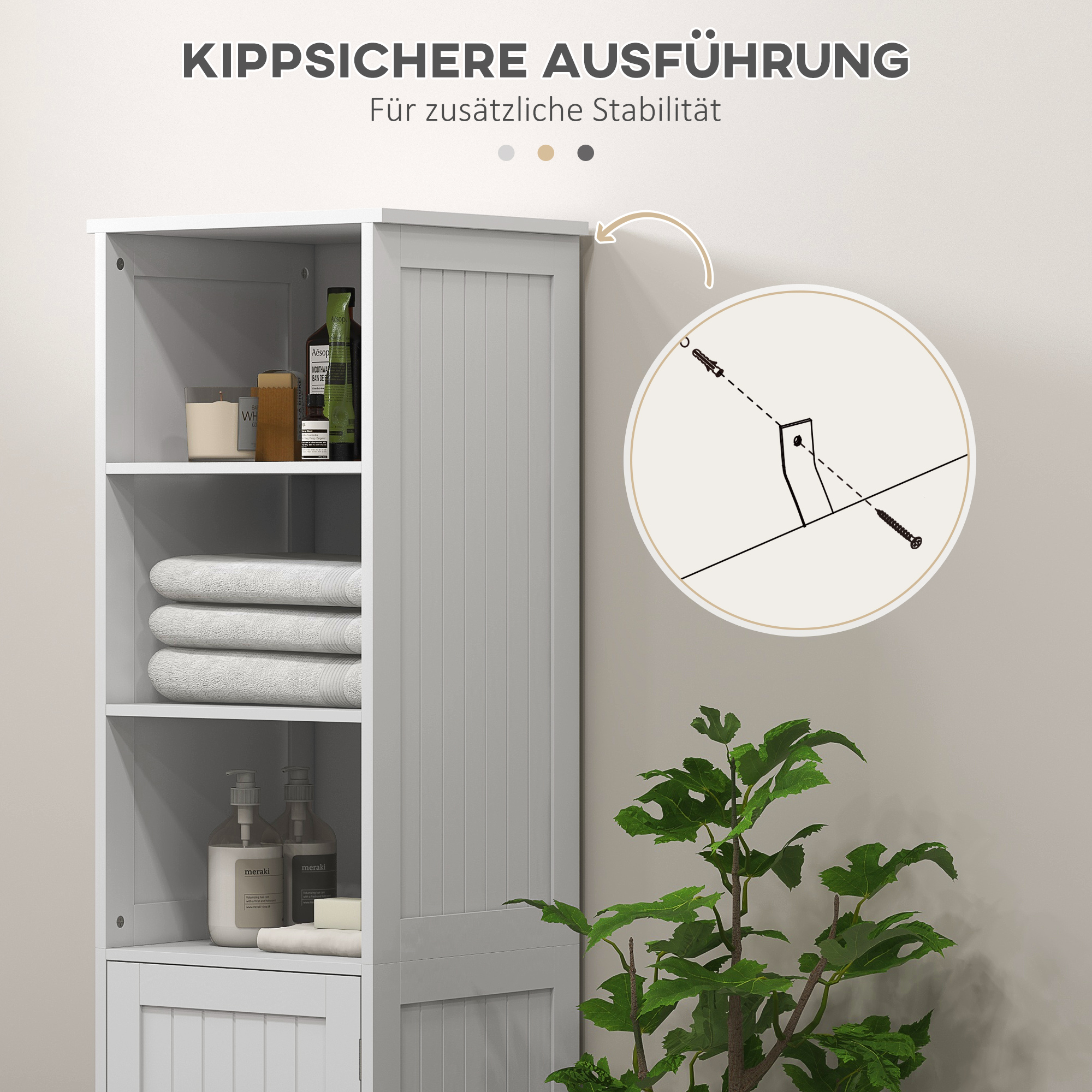 Badezimmerschrank Badschrank Toilettenschrank, 40 cm x 38 cm x 160 cm, Weiß