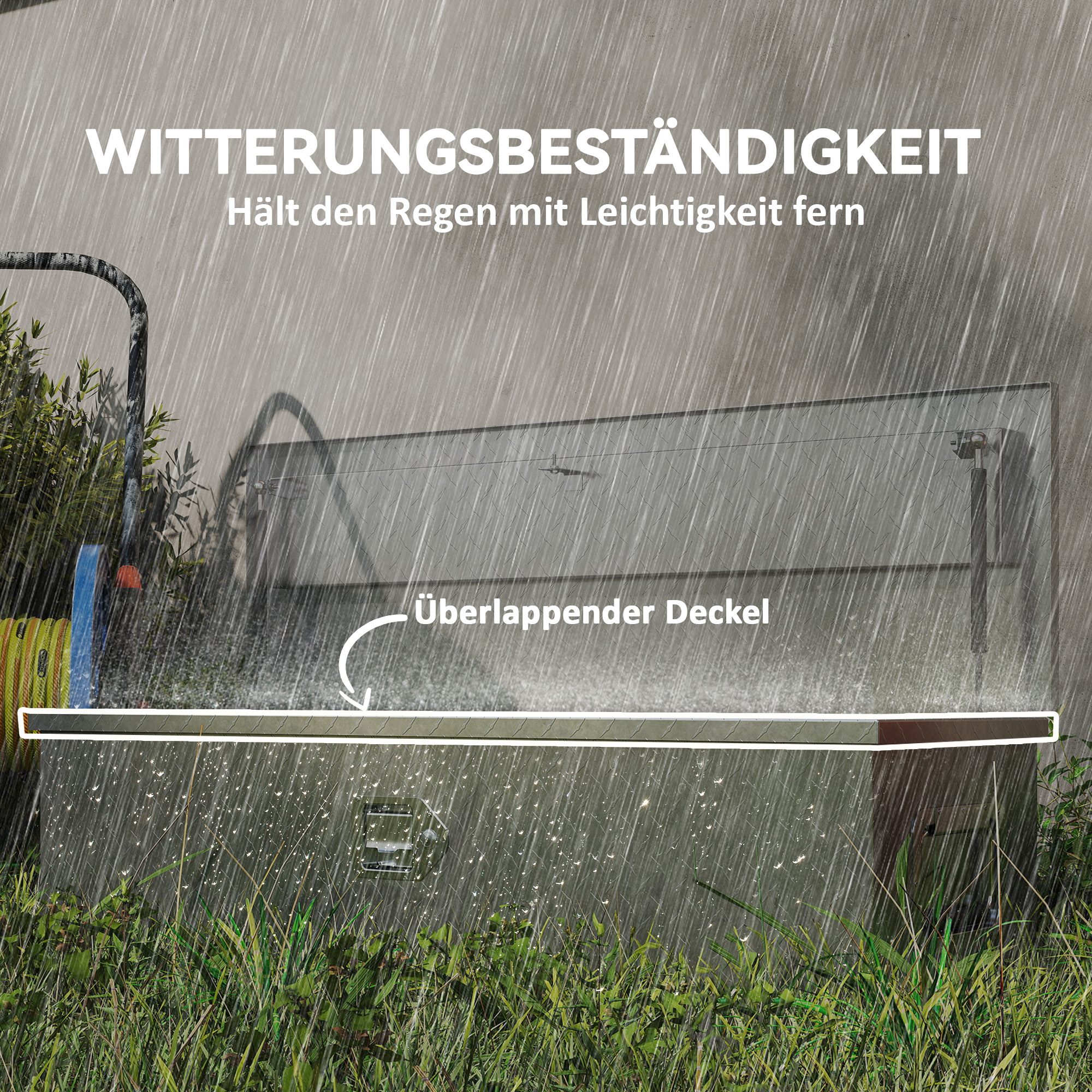 Stabile Aufbewahrungskiste aus Aluminium mit Seitengriffen, Schloss und Schlüsseln, Werkzeugkasten, 99 x 33 x 25,5 cm