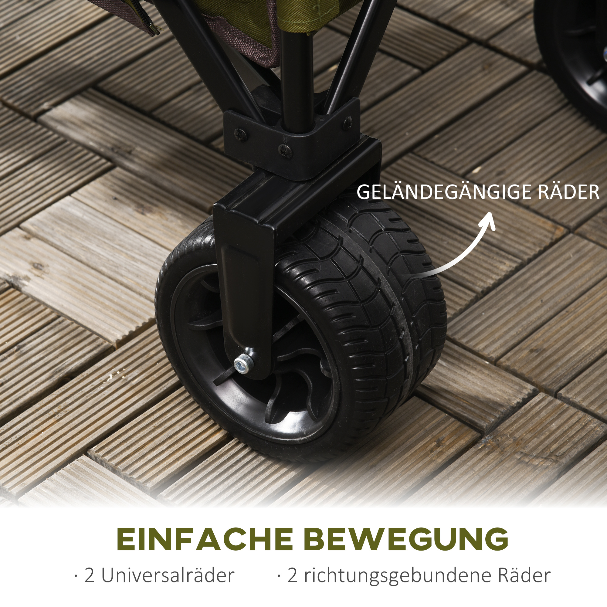 Bollerwagen, klappbar, 7 Seitentaschen, verstellbarer Griff, bis 120 kg, Stahl, grün, 100 x 48 x 100,5 cm