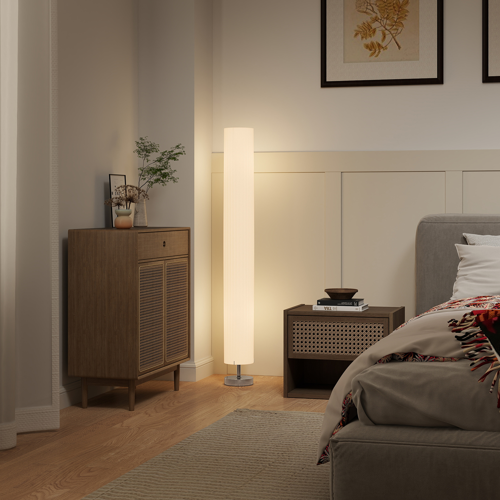 Stehlampe Wohnzimmer mit Schirm aus Polyester, 2 x E27 Fassung für Schlafzimmer 14 x 14 x 120 cm