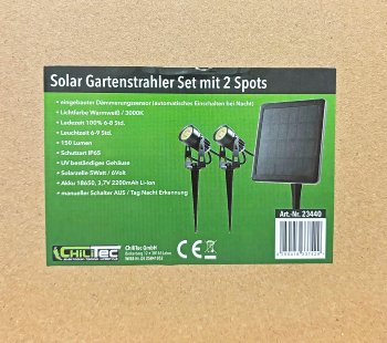 Gartenstrahler Set Solar mit 2 Spots, Solarzelle, Erdspieß, 3000k, IP65