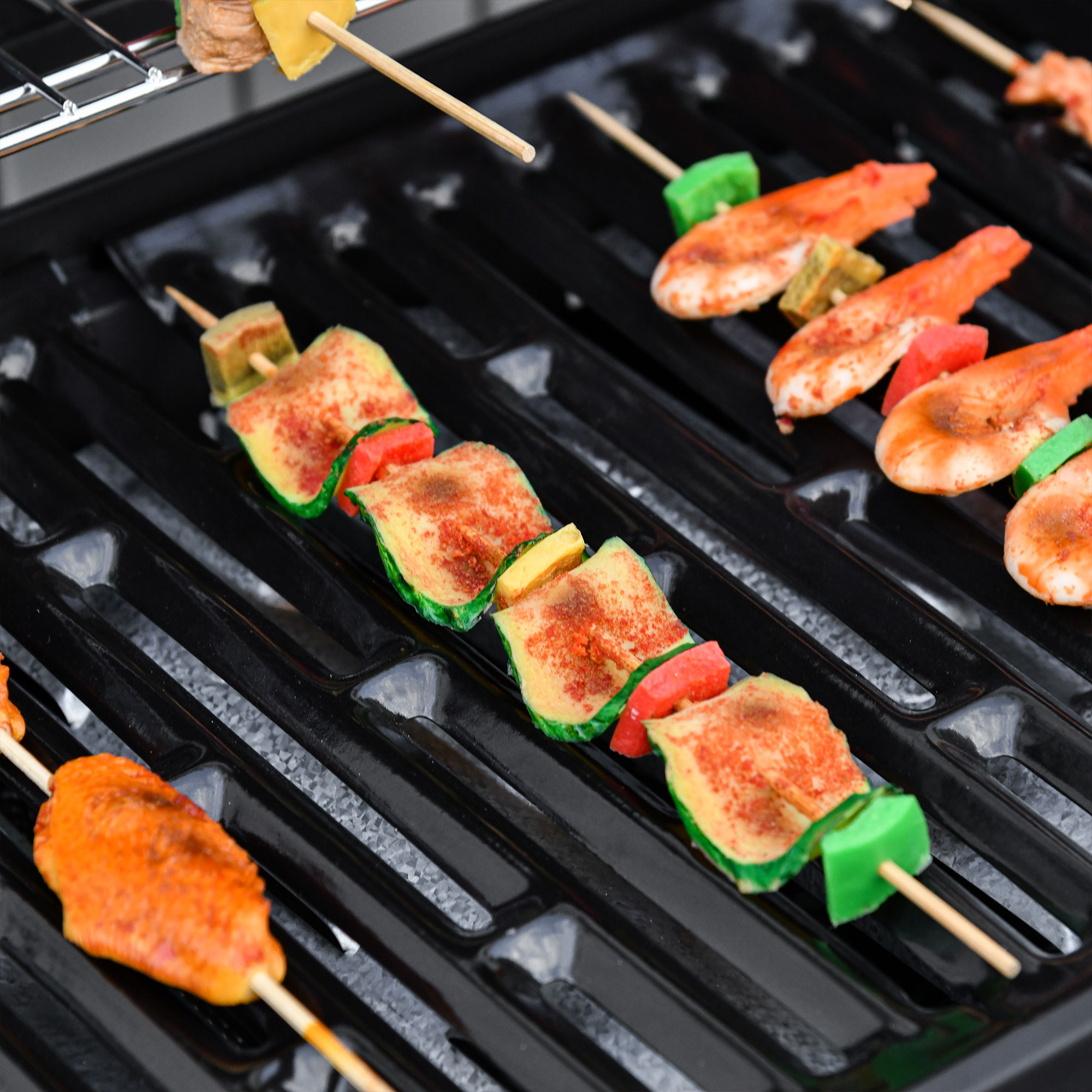 Gasgrill mit 7 Brennern, inkl. Thermometer,  BBQ -Grill, mobiler Grill, Schwarz