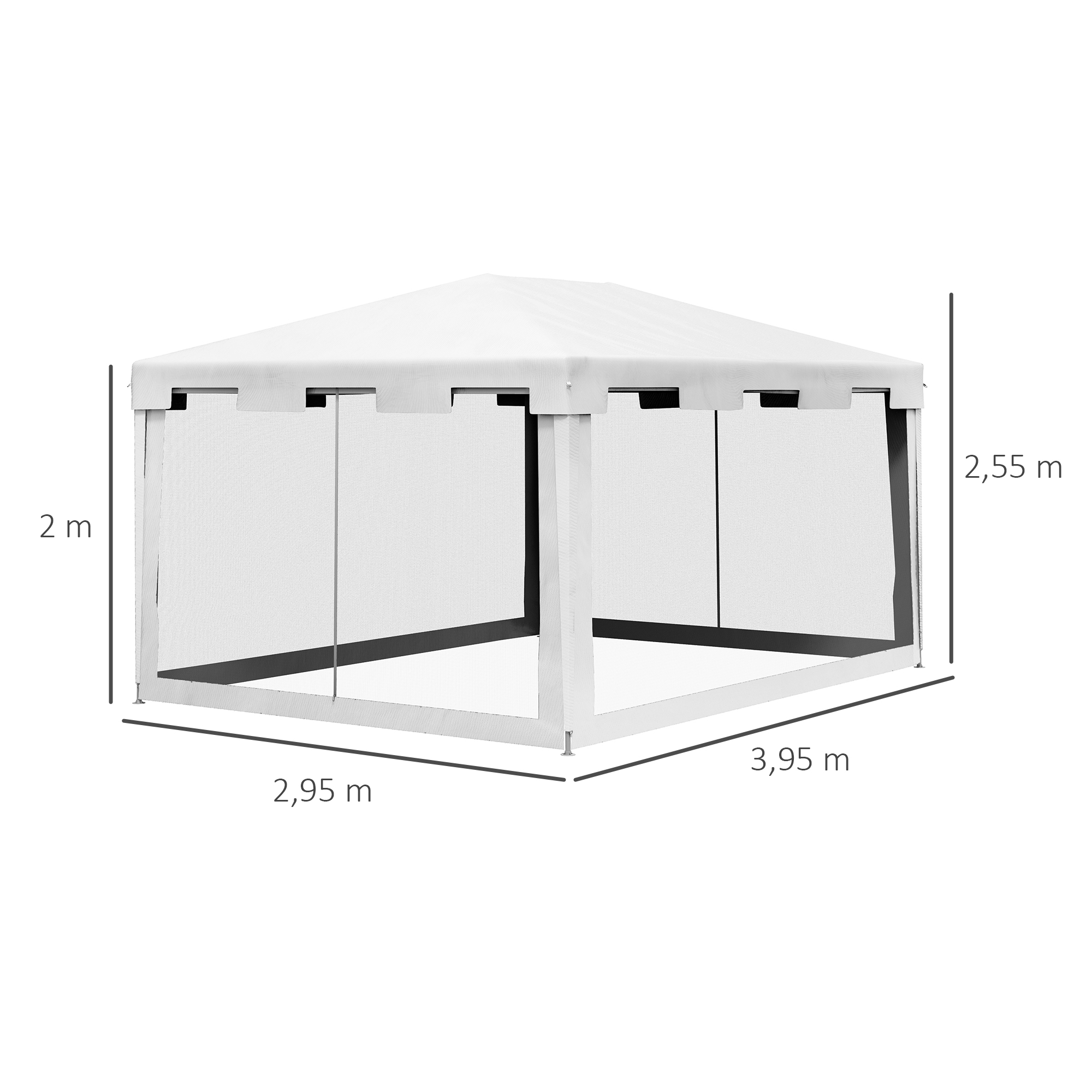 Pavillon Gartenzelt 3 x3 m Pavillon, wetterbeständig, faltbar, 395cm x 295cm x 255 cm, Weiß