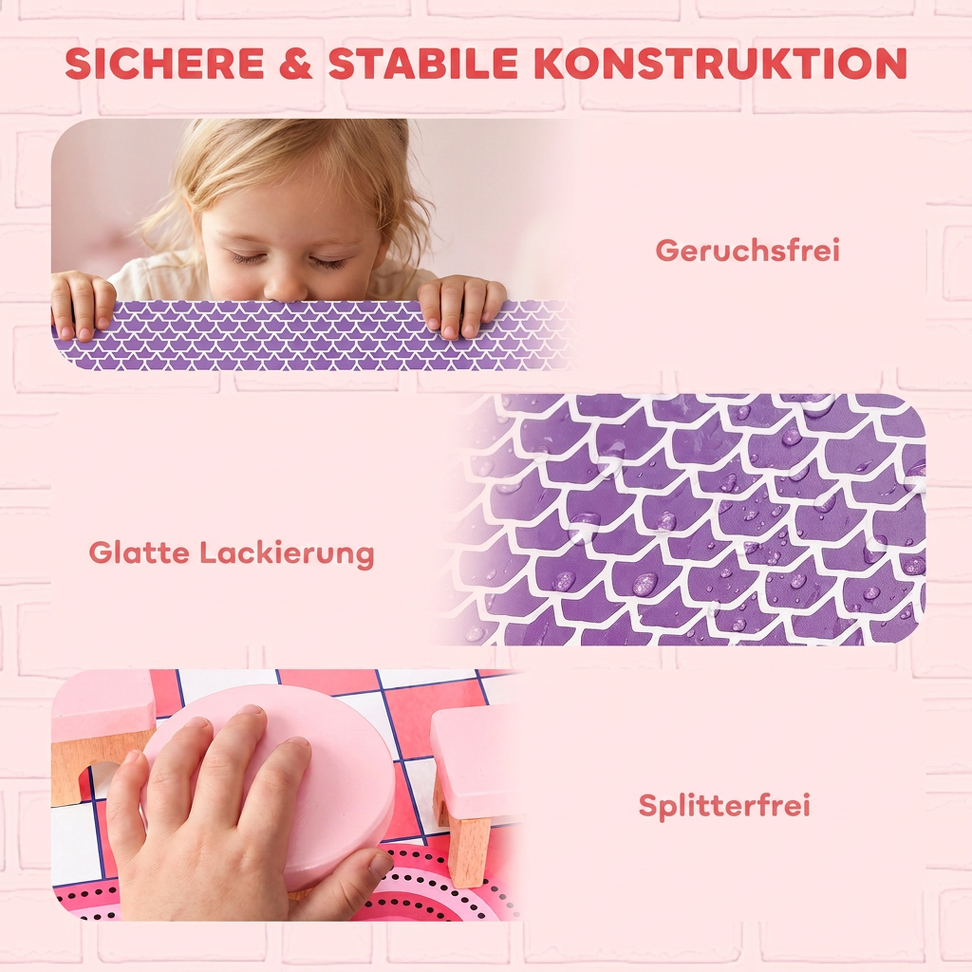 Puppenhaus 69 cm Hoch 2-stöckig mit 2 Puppen 11 Möbeln Leiter Balkon Groß für Mädchen von 3-6 Jahren Rosa