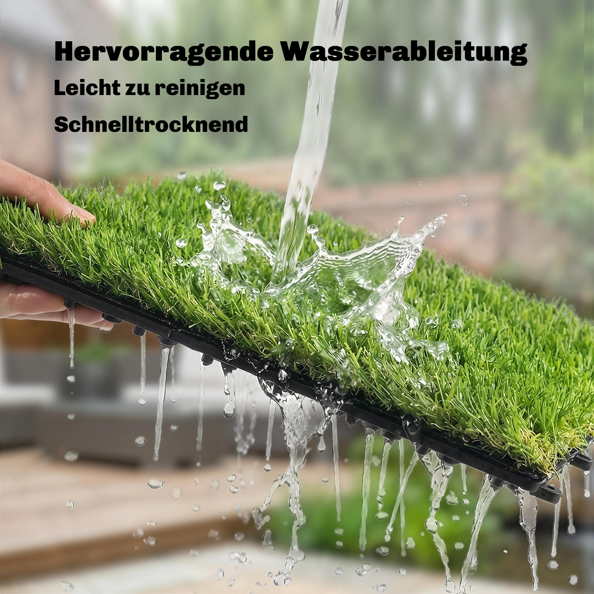 22er Set Kunstrasen Fliesen 30x30 cm Rasenfliesen mit Drainagesystem, 2m² Rasenteppich Kunststoff Grasmatte